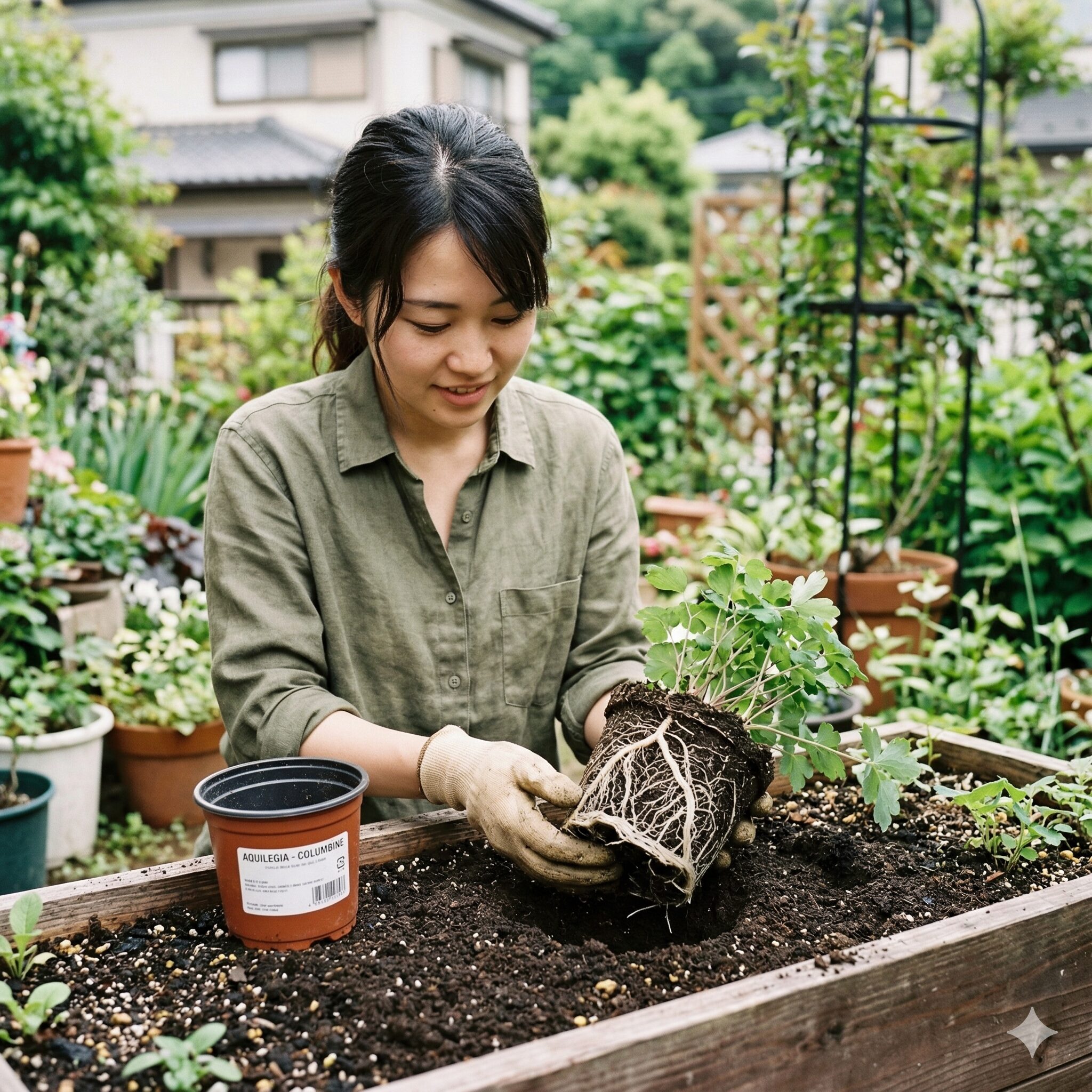 スイートピー 支柱なし7 直根を傷めないよう根鉢を崩さずにスイートピーの苗を植え付ける方法