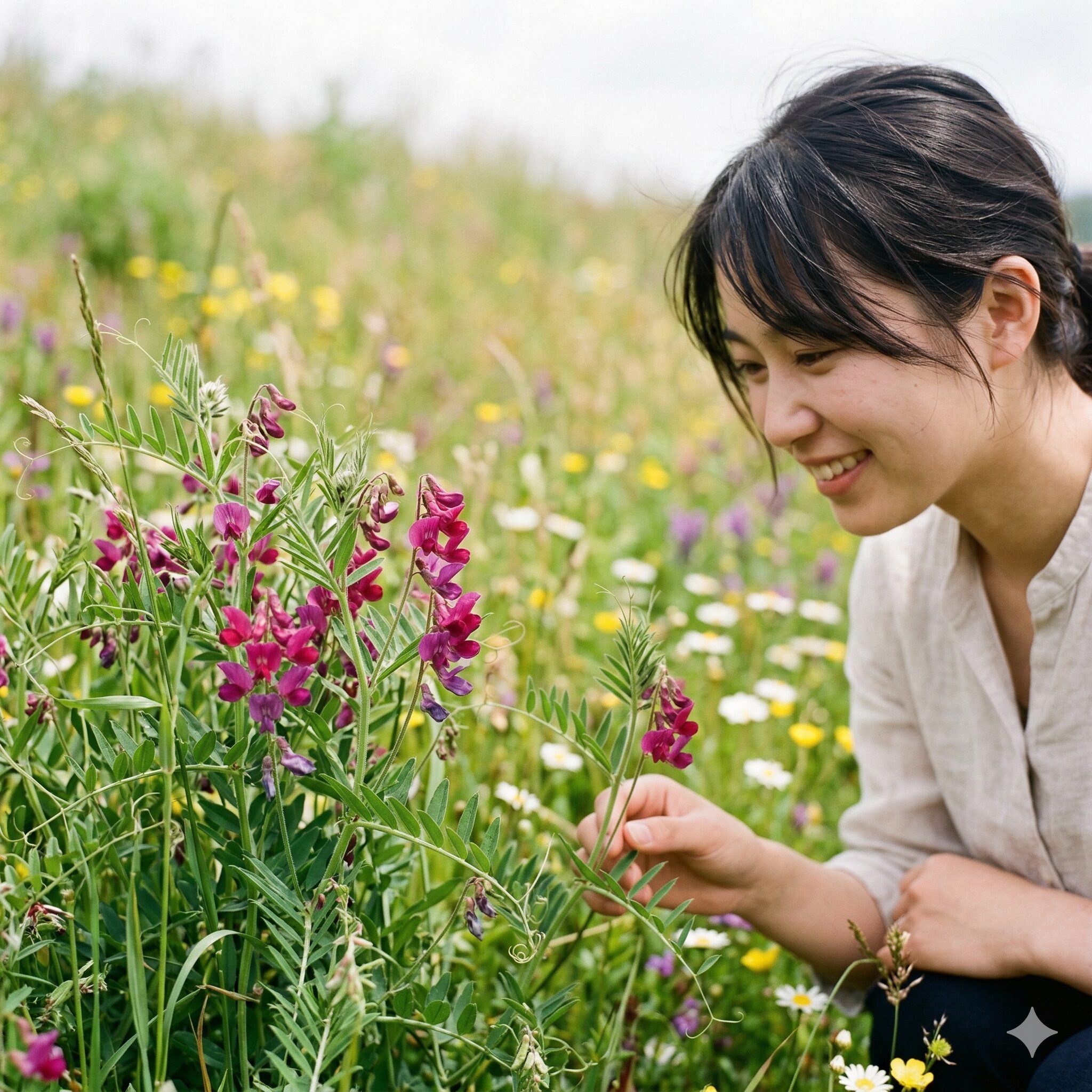スイートピーに似た花2 道端や野原に自生する赤紫色の小さな花、カラスノエンドウ(ヤハズエンドウ)。