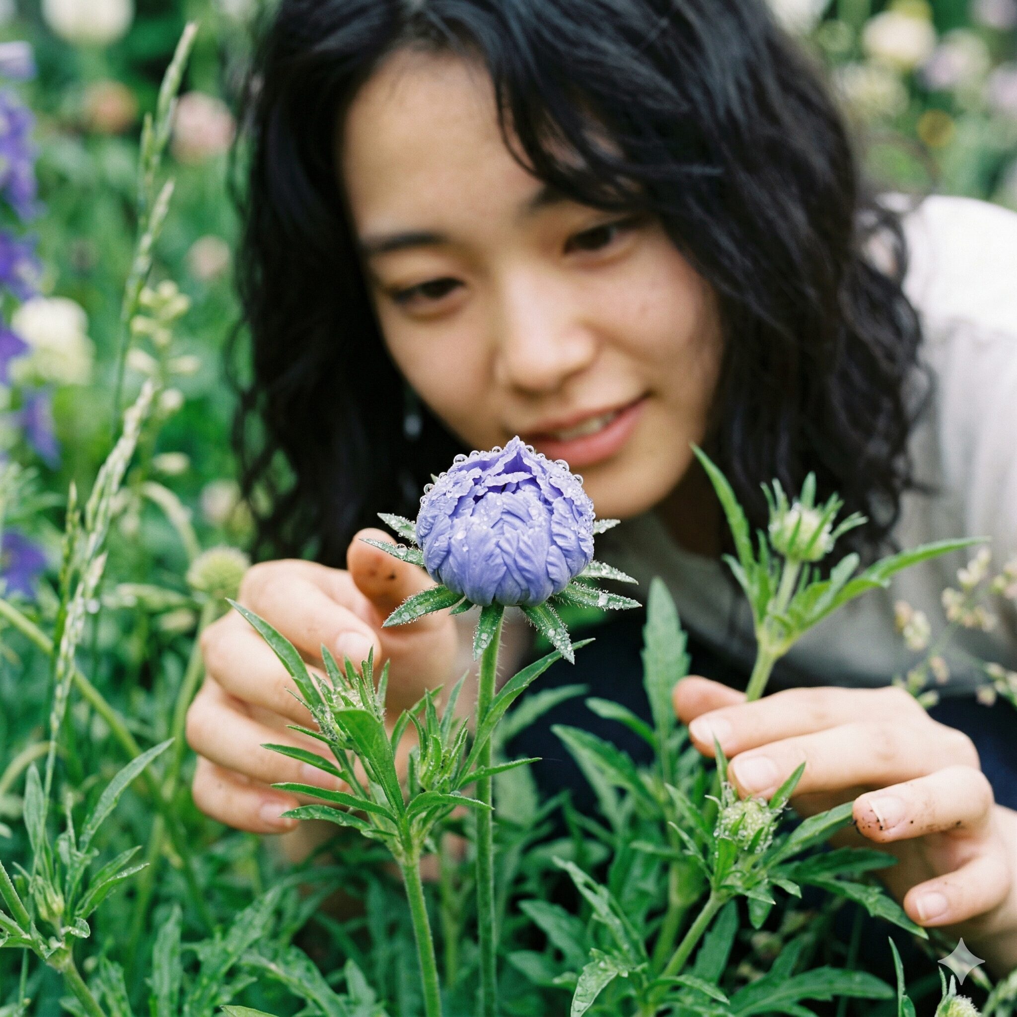 スカビオサ ブルーバルーン2 スカビオサ ブルーバルーン特有の風船のように丸く膨らんだ蕾の接写
