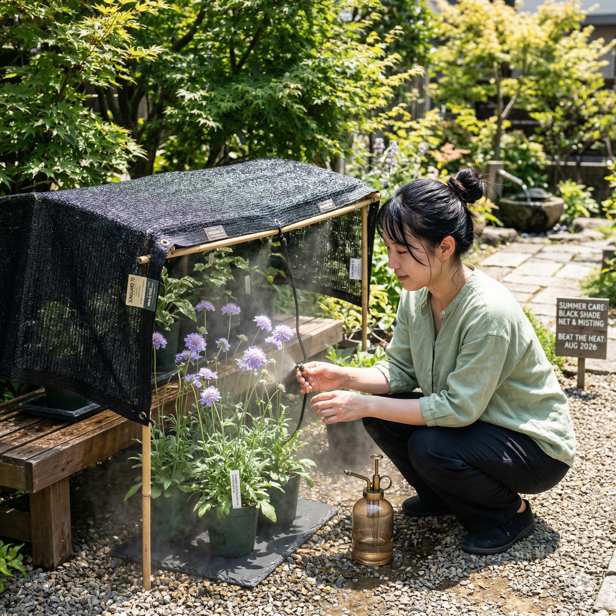 スカビオサ ブルーバルーン8 遮光ネットを使用して夏越しの対策をしたスカビオサ ブルーバルーン