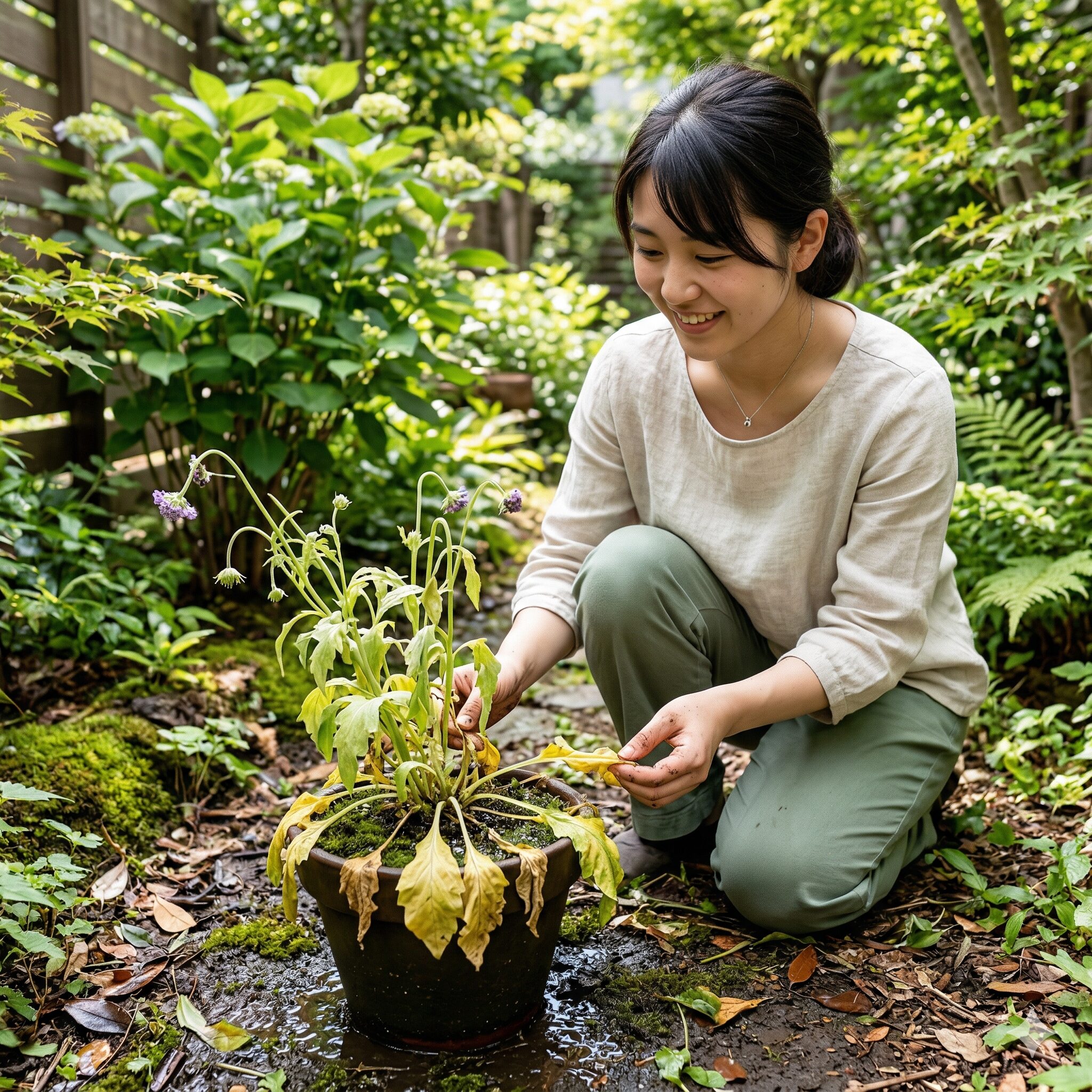 スカビオサ 花 が 終わっ たら5 根腐れや蒸れが原因で葉が黄色く変色し、元気がなくなったスカビオサ