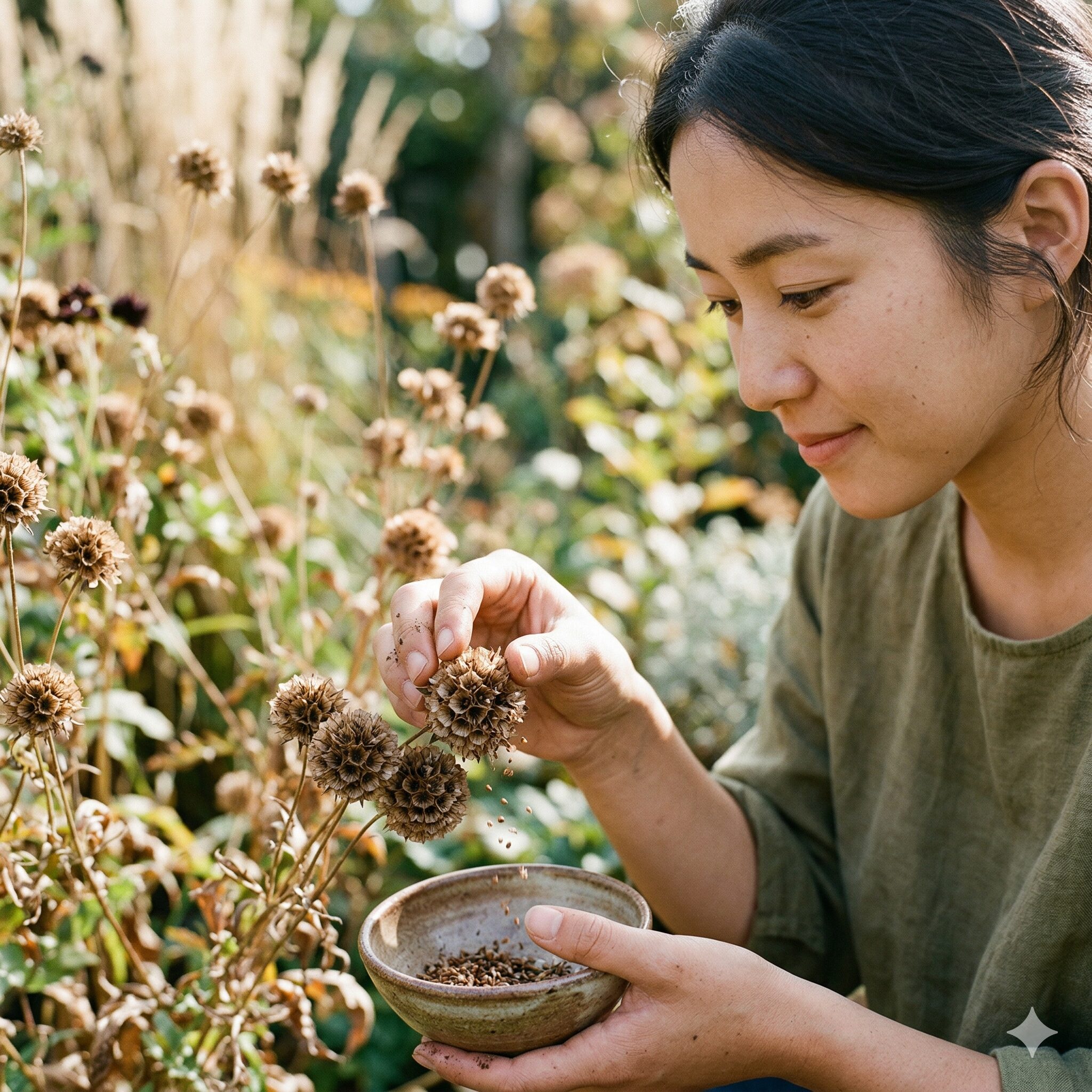 スカビオサ 花 が 終わっ たら7 自家採種のために完全に乾燥して熟したスカビオサの種の様子