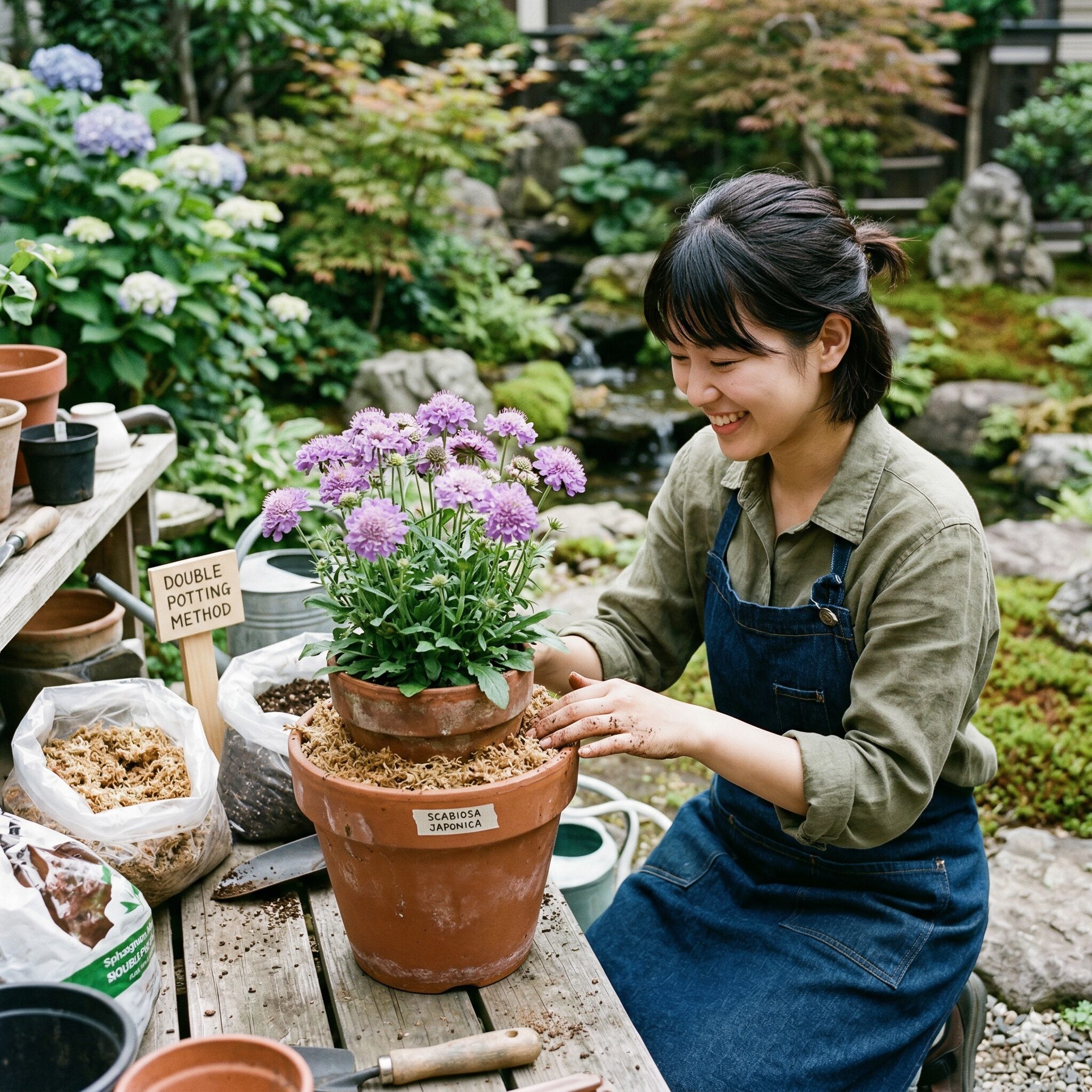 スカビオサ 花 が 終わっ たら9 夏の地温上昇から根を守るスカビオサの二重鉢仕立ての工夫