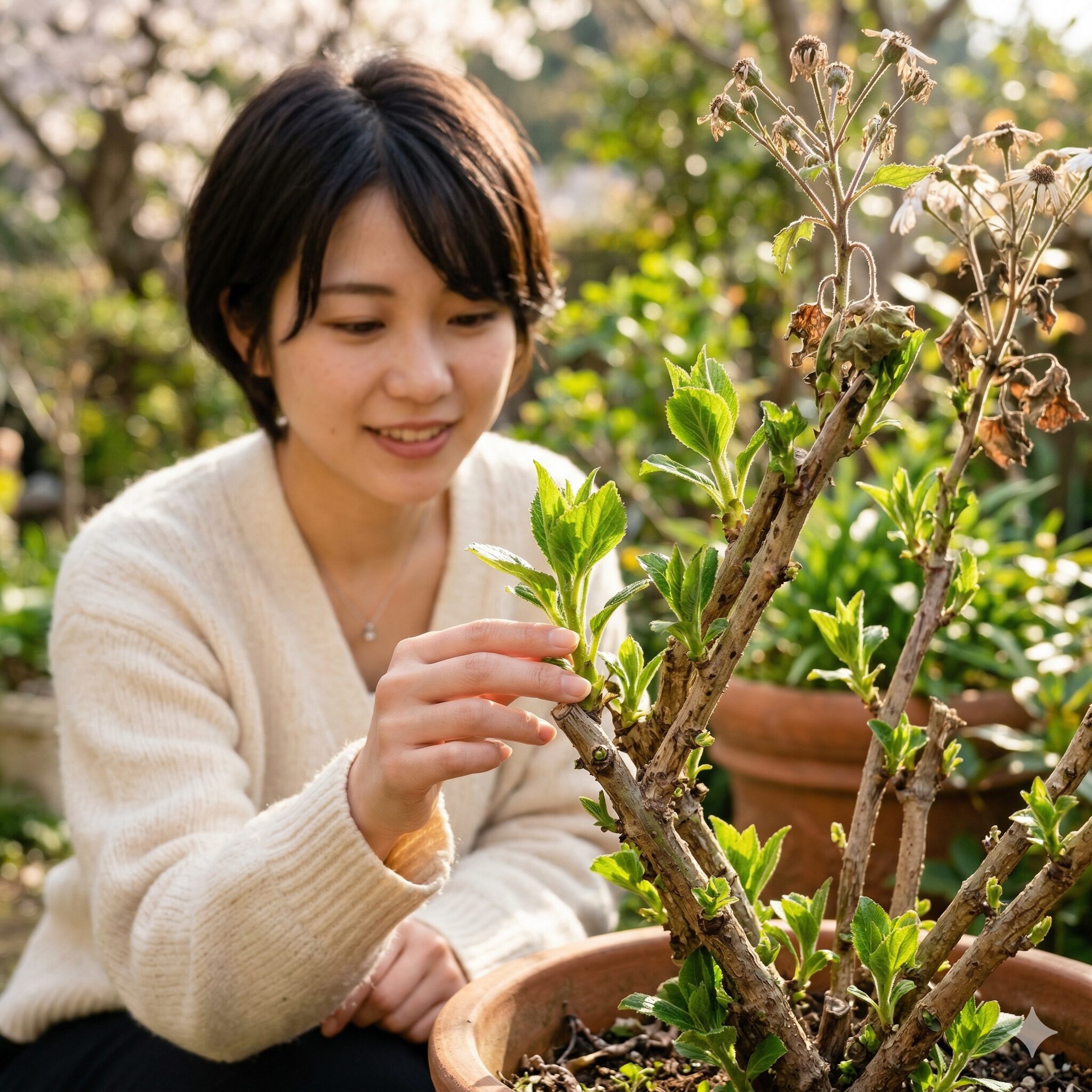 セネッティ 挿し木4 春(3月〜4月)の訪れとともにセネッティの節から勢いよく吹き出す若い新芽