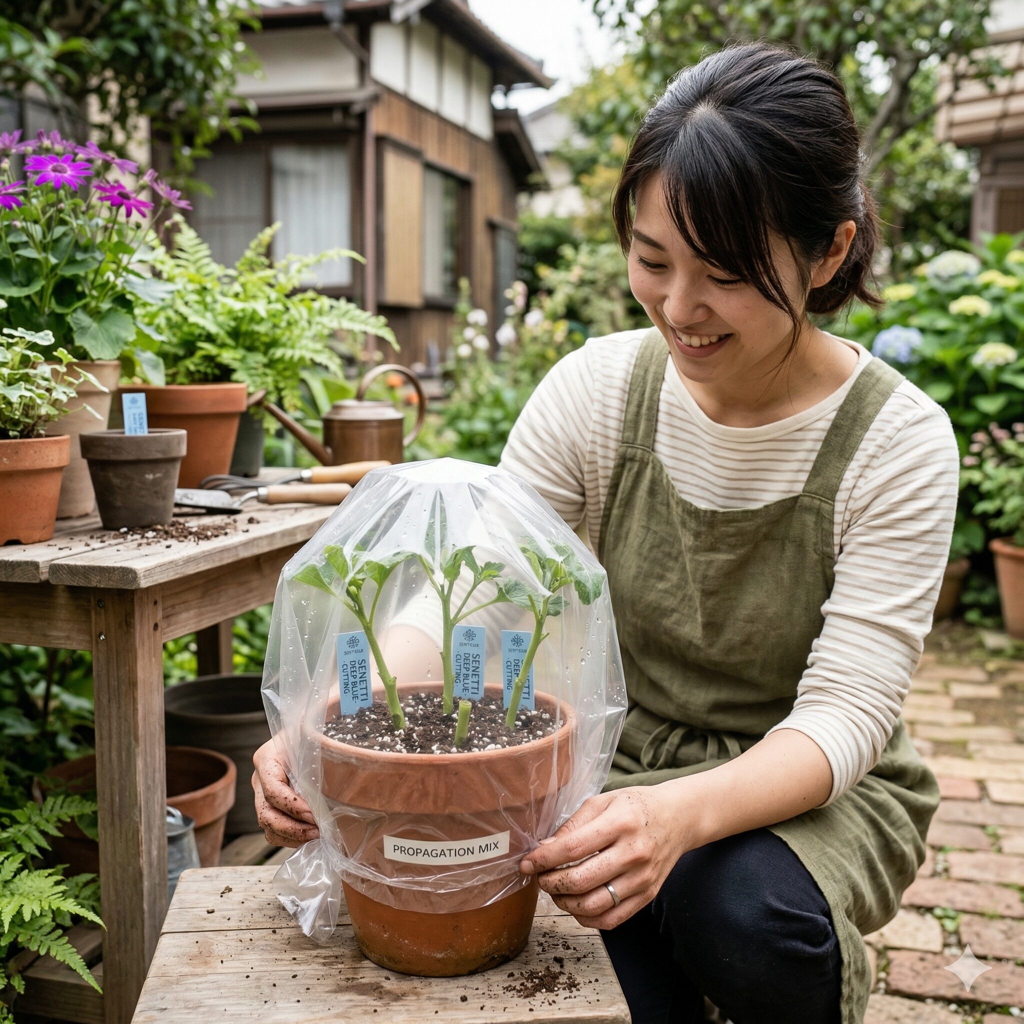 セネッティ 枯れた10 枯れかけた親株から採取した元気な茎を清潔な土に挿して再生させるセネッティの挿し木