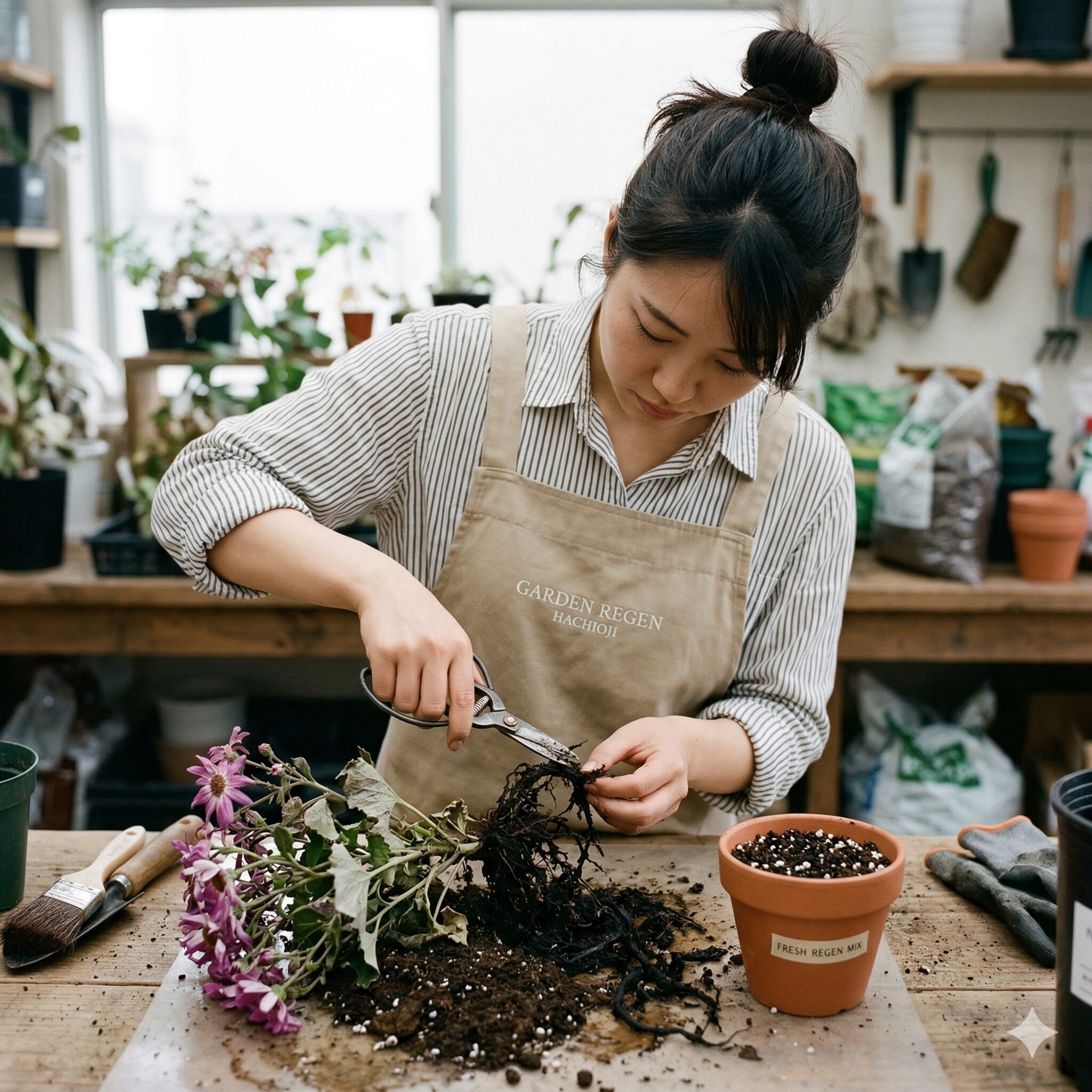 セネッティ 枯れた9 根腐れしたセネッティを救うために腐った根を切り落とし新しい土へ植え替える手順