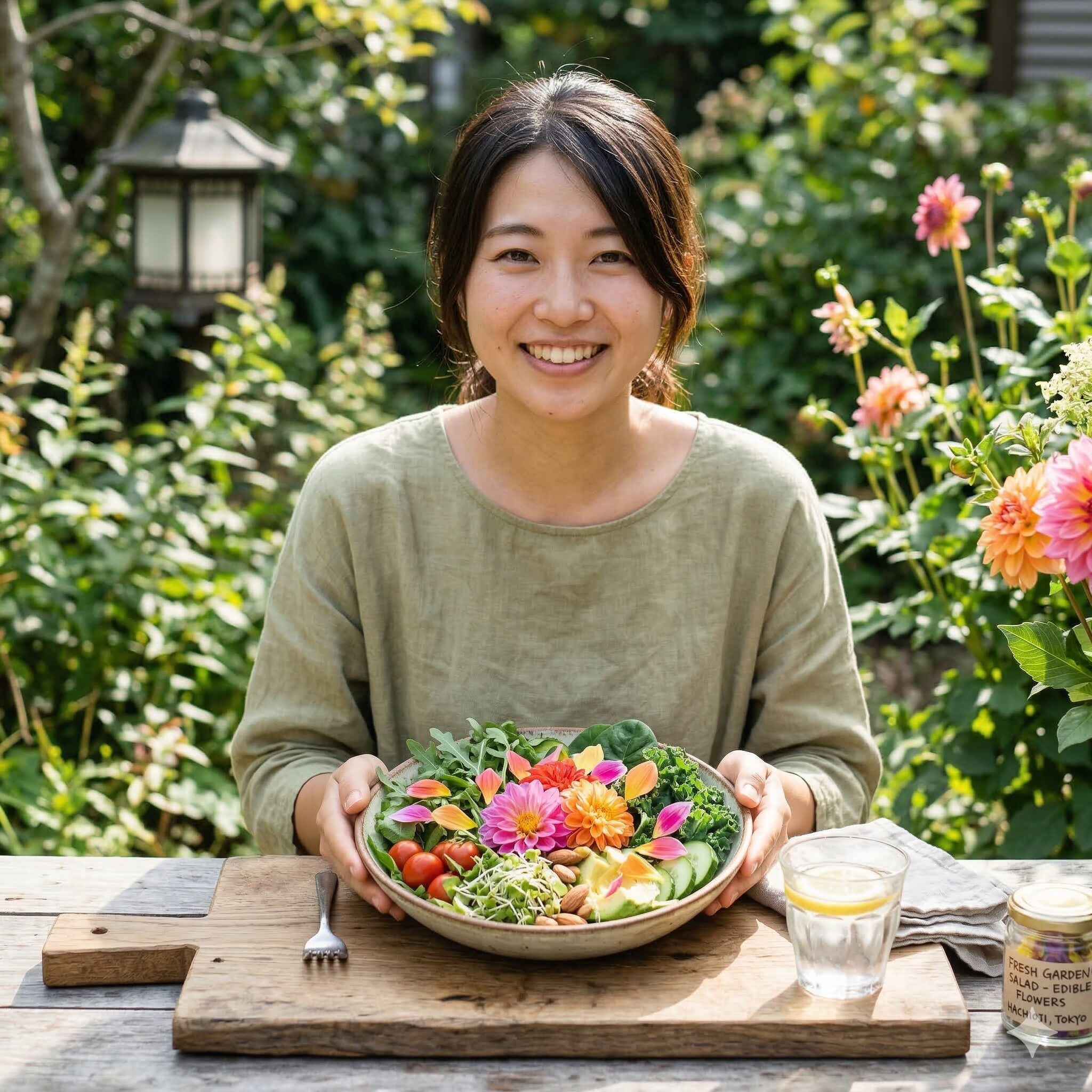 ダリア 毒性10 エディブルフラワーとしてサラダに添えられた鮮やかな食用ダリア