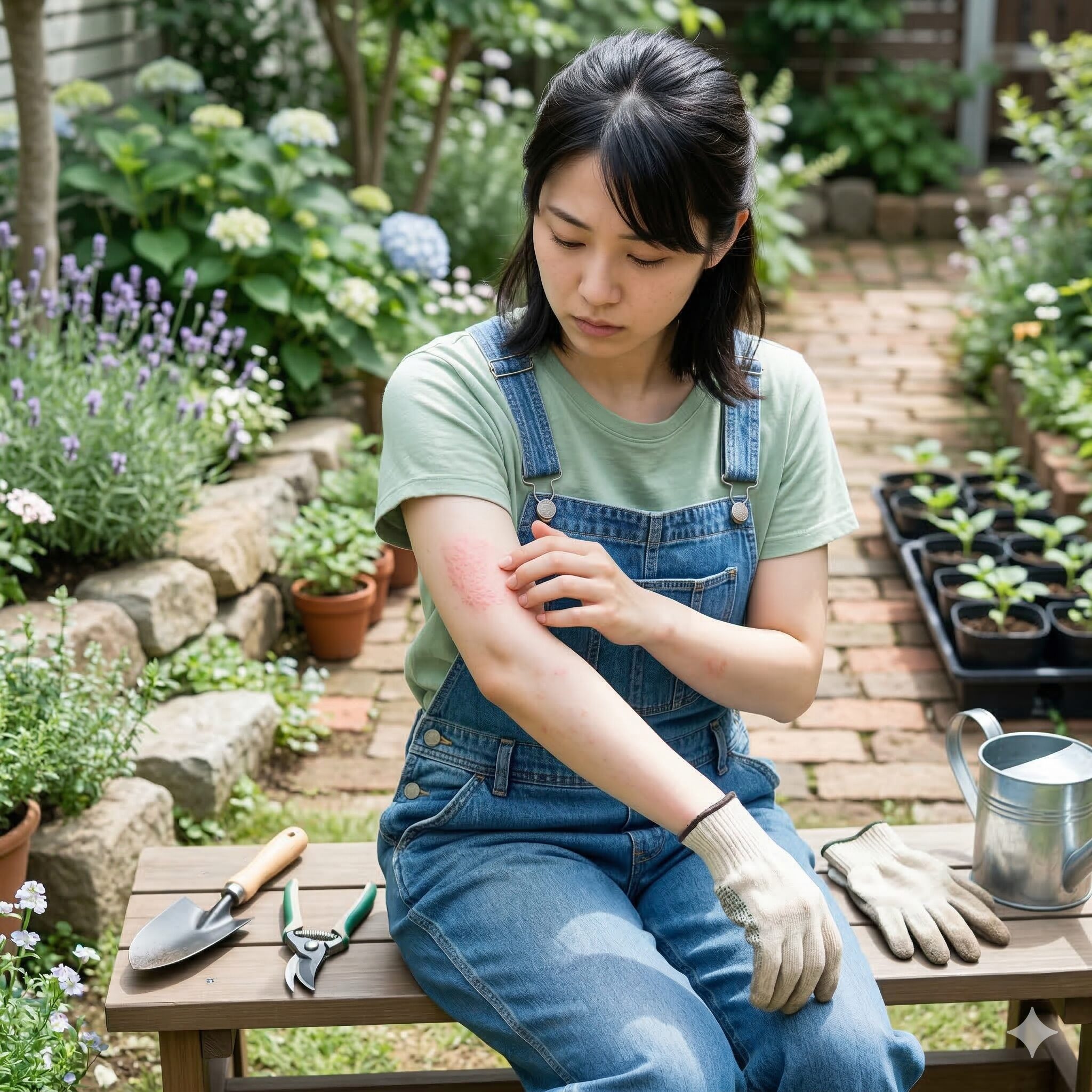 ダリア 毒性4 植物による接触皮膚炎の注意喚起をイメージした肌の赤みの確認