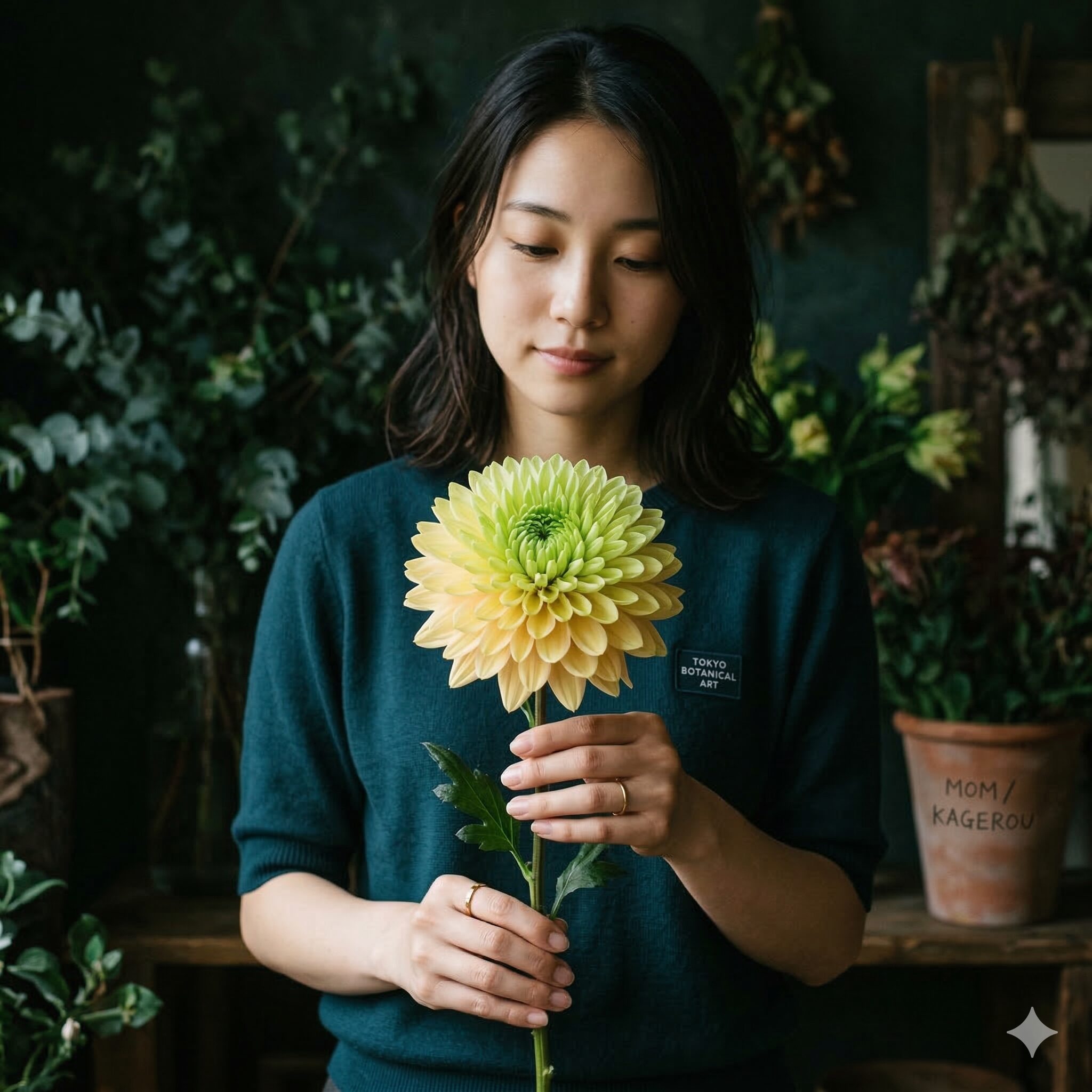 ダリアに似た花8　ダリアの人気品種カゲロウのようなライムイエローのグラデーションを持つ花