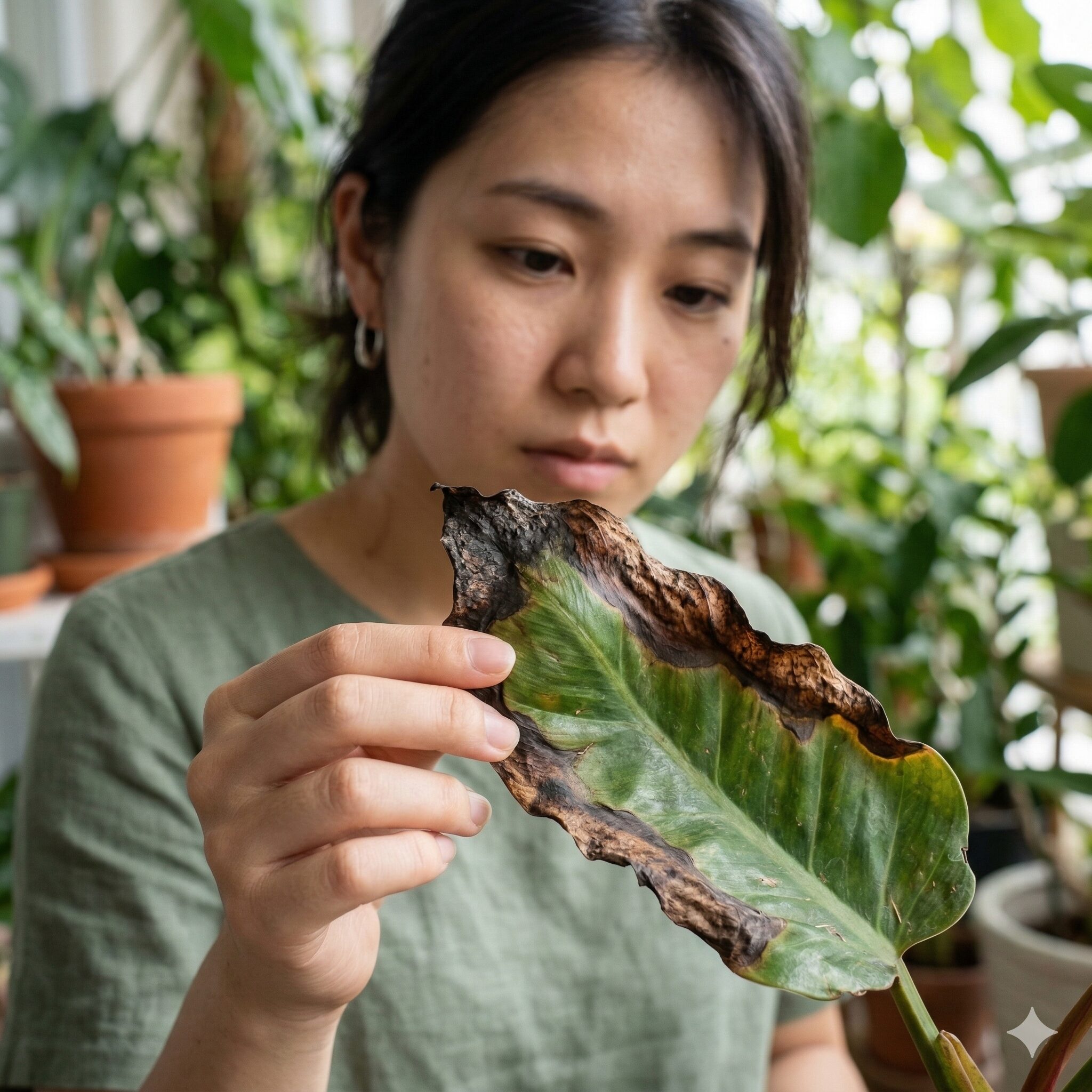 ダール ベルグ デージー 枯れ たら4　肥料のやりすぎ（肥料焼け）で葉先が茶色く枯れたダールベルグデージーの葉
