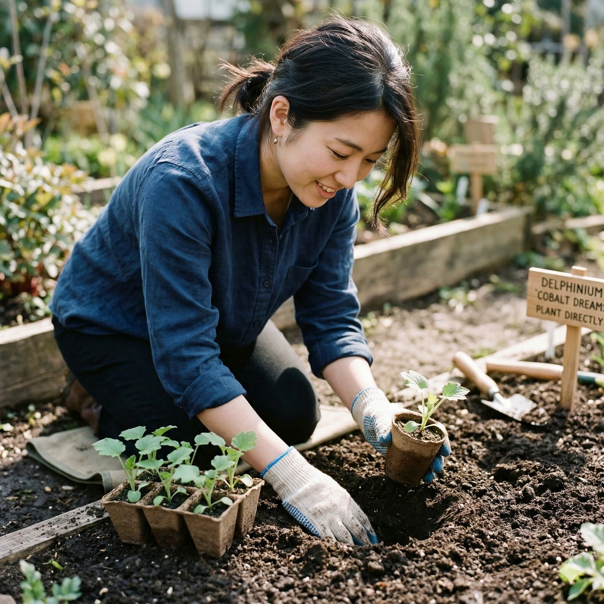 デルフィニウム こぼれ種 で増える5 そのまま植えられるポットに育ったデルフィニウムの苗