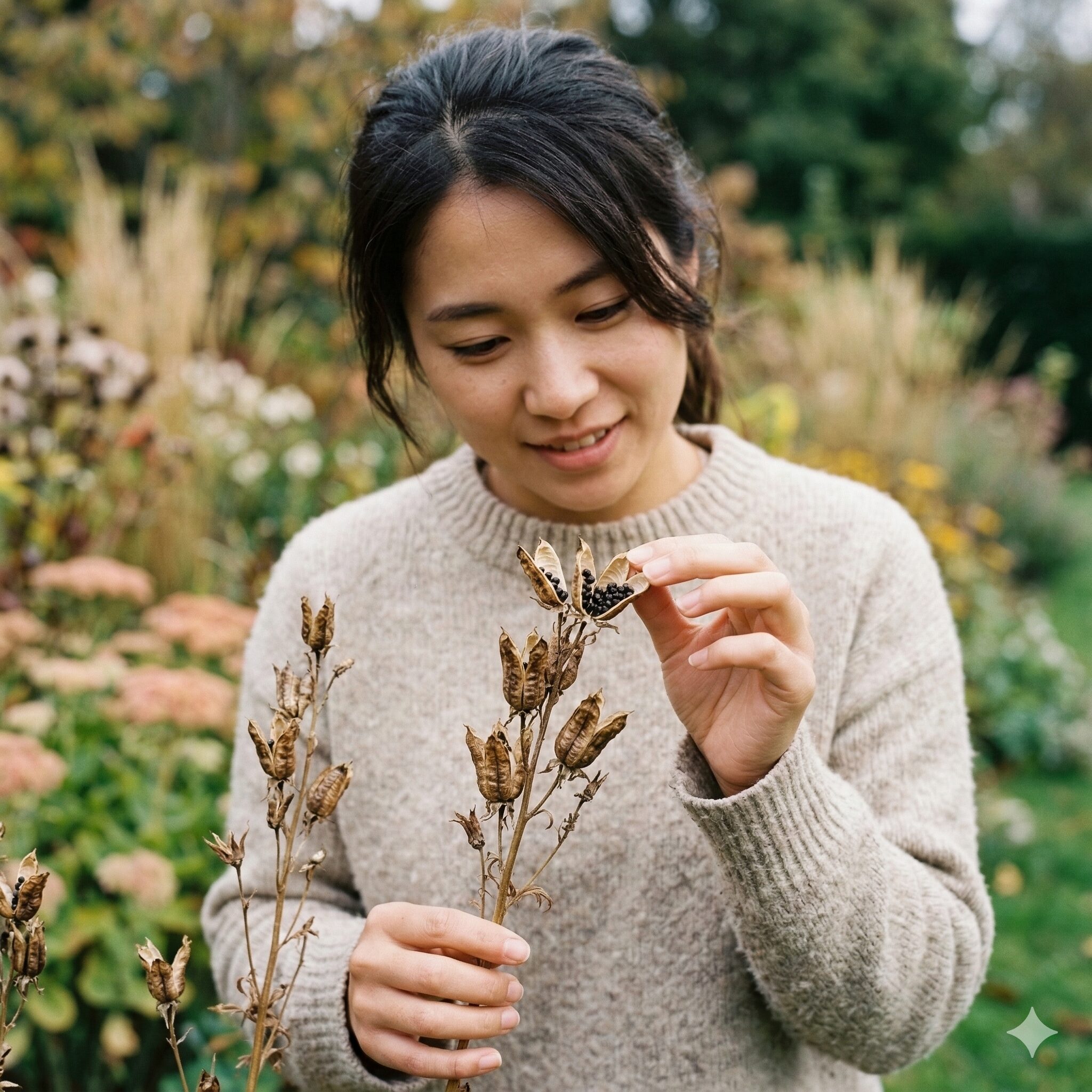 デルフィニウム こぼれ種 で増える8 完熟して先端が割れたデルフィニウムの種子の鞘(さや)