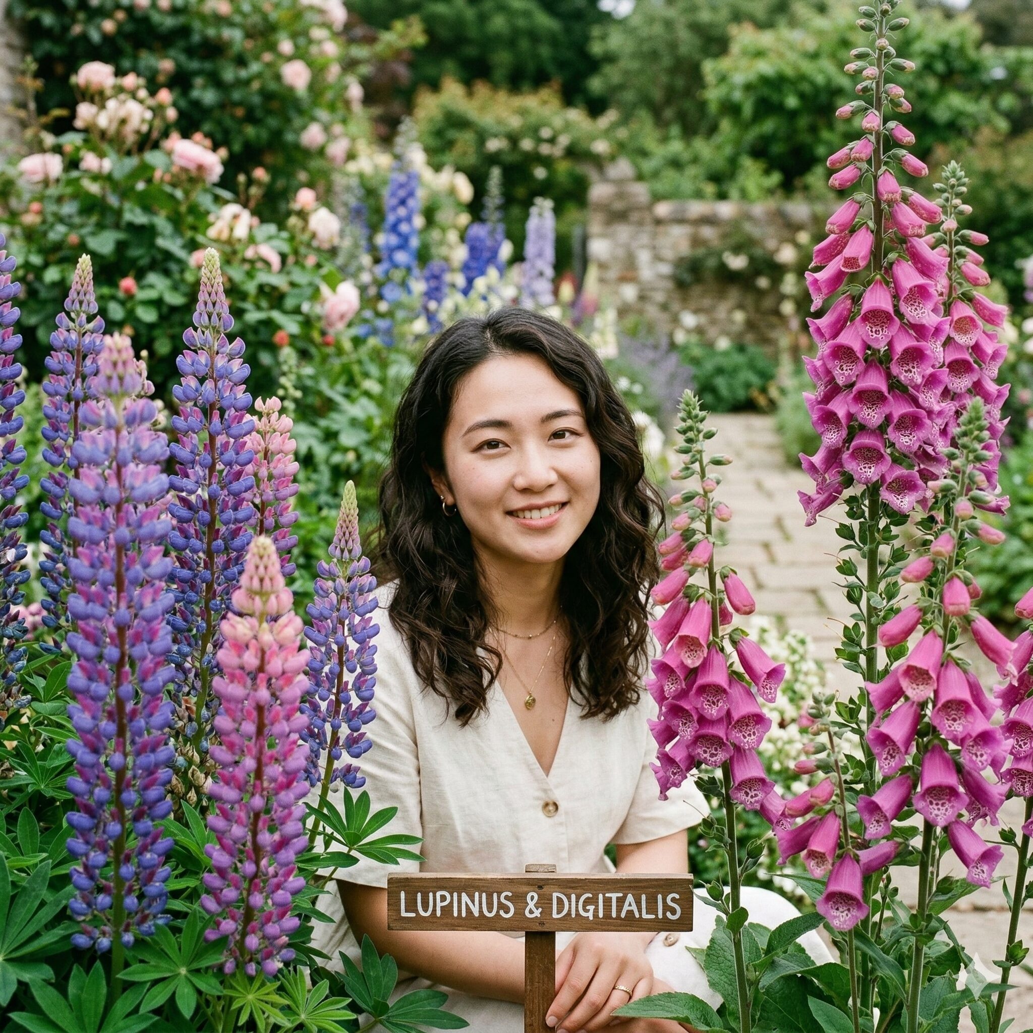 デルフィニウム に似た花4　ルピナスのカラフルな花穂とジギタリスの釣鐘型の花のディテール比較