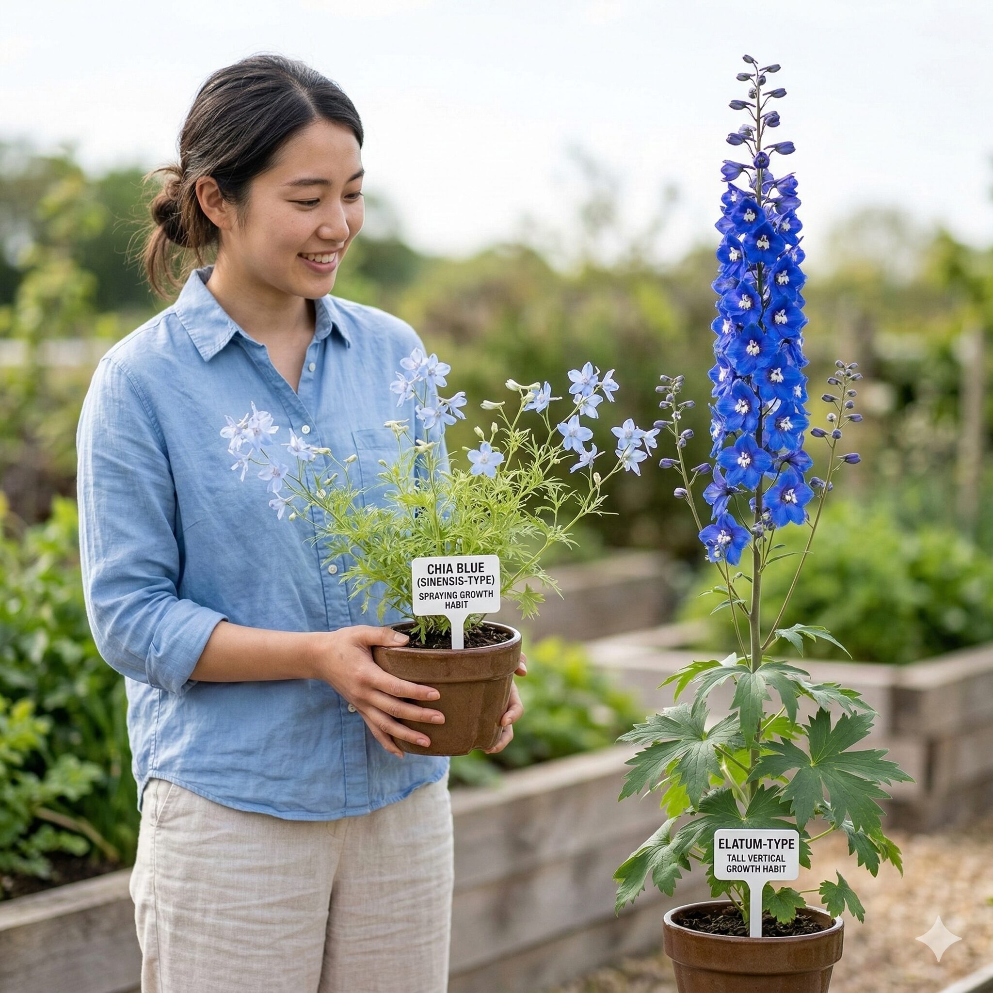 デルフィニウム 育て方 鉢植え2　デルフィニウムのシネンシス系とエラータム系の見た目・草丈の比較
