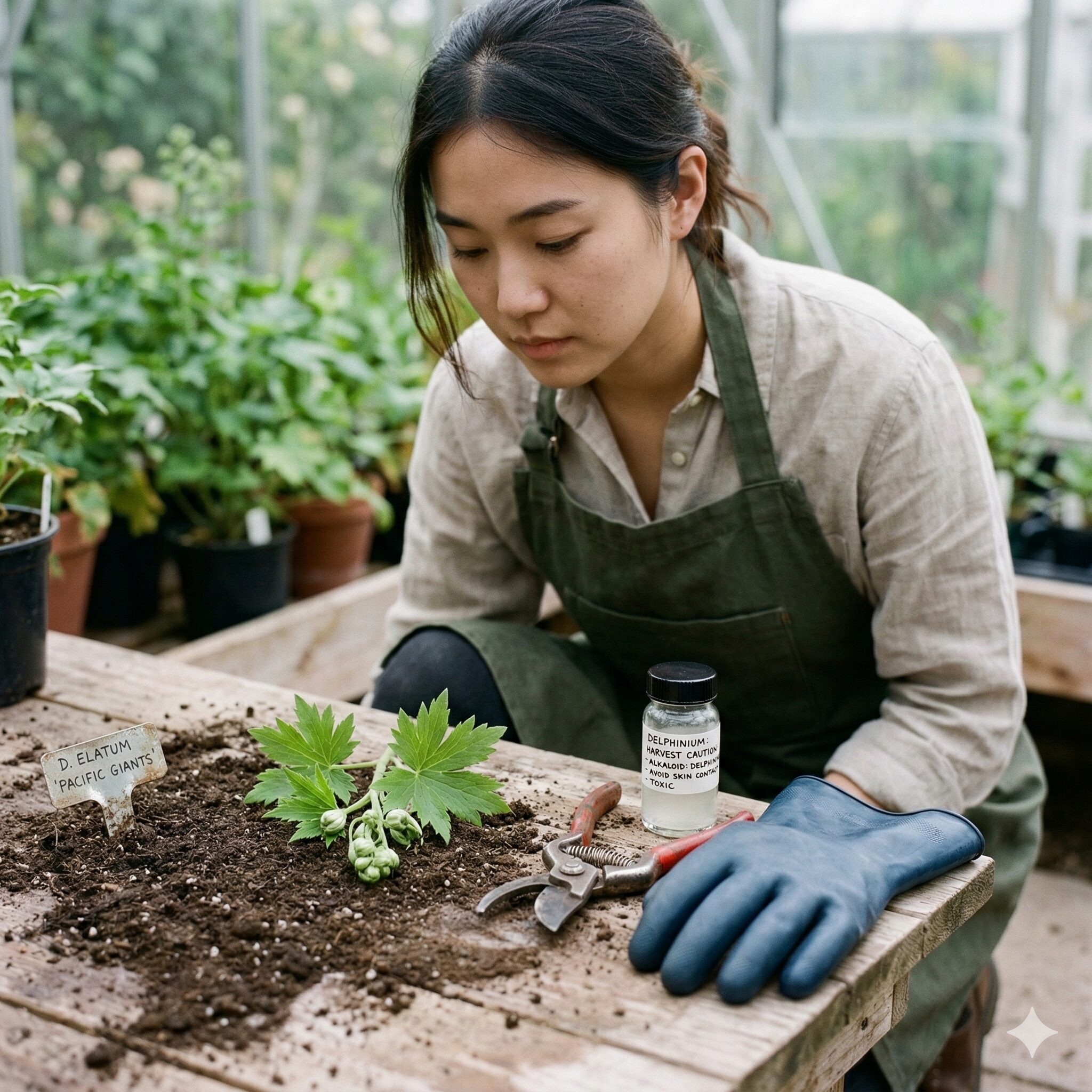 デルフィニウム 花言葉 怖い5 デルフィニウムの葉と剪定マニュアル。毒性成分デルフィニンへの注意と手袋の着用。
