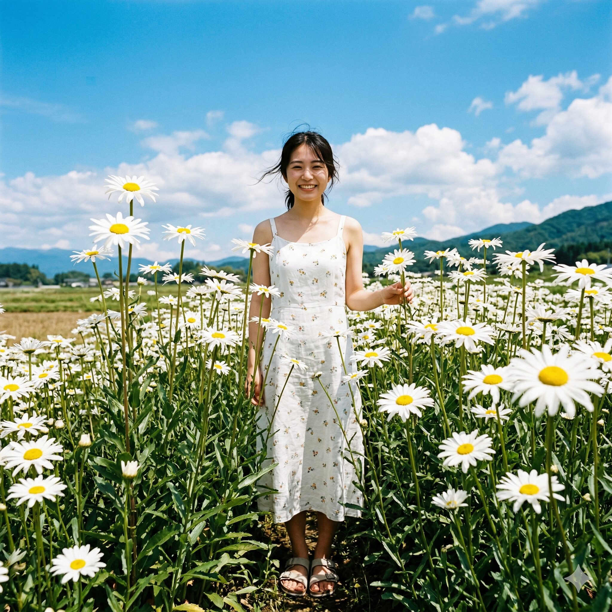 デージー と マーガレット の 違い6　初夏の庭で背高く力強く咲き誇るシャスタデージーの白い大輪の花