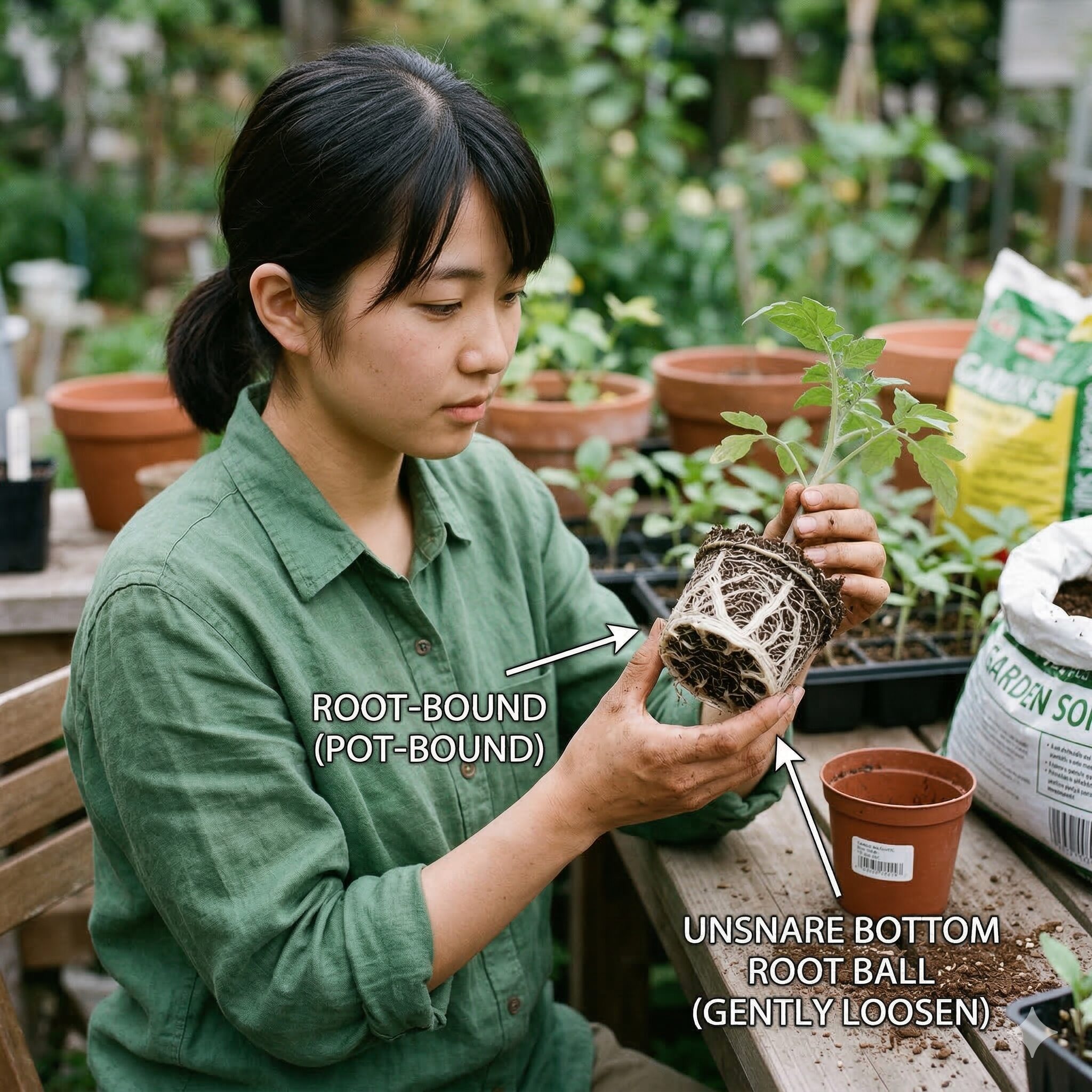 ビオラ パンジー 寄せ植え5　ポットから抜いた直後の根がびっしりと回った苗の状態