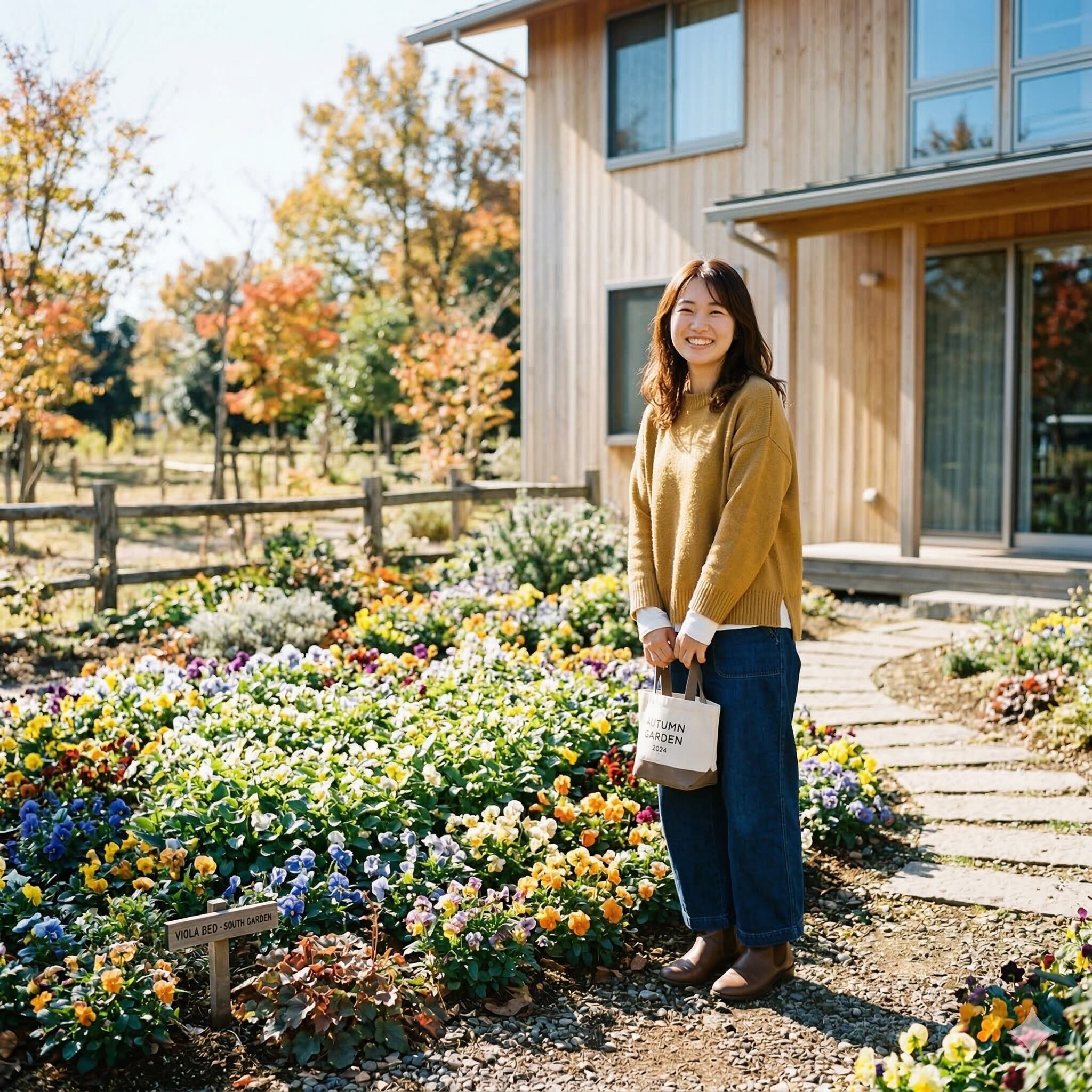 ビオラ 地植え5　ビオラの地植えに最適な日当たりが良く風通しの良い建物の南側にある庭の花壇