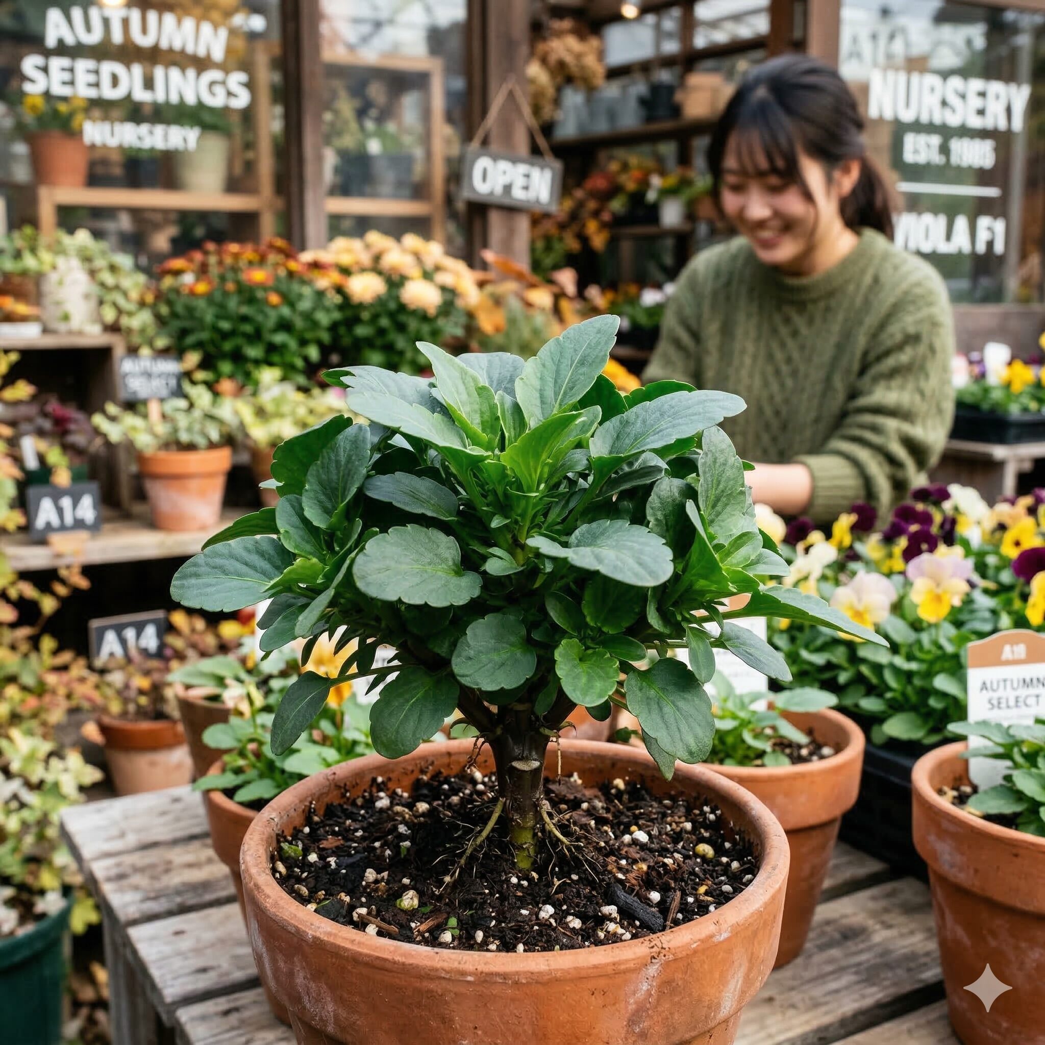 ビオラ 種まき3　9月から10月の適期に種をまいてがっしりと丈夫に育ったビオラの健康な若苗