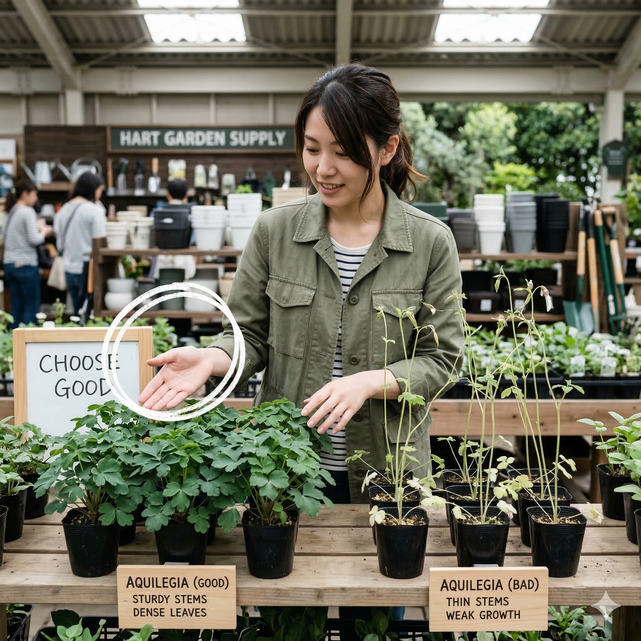 ビオラ 育て方 初心者2　ビオラの良い苗と茎が伸びすぎた徒長苗の比較