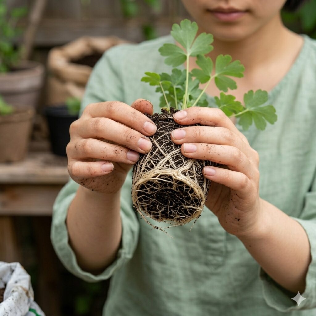 ビオラ 育て方 初心者5　植え付け前にビオラの苗の根を優しくほぐす手順