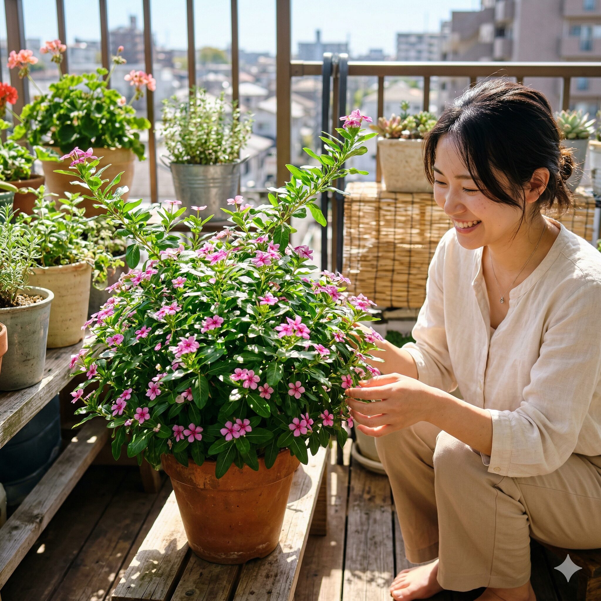 フェアリースター いつまで7　日当たりの良い場所で太陽光をたっぷり浴びて緑の葉が健康に育っているフェアリースター