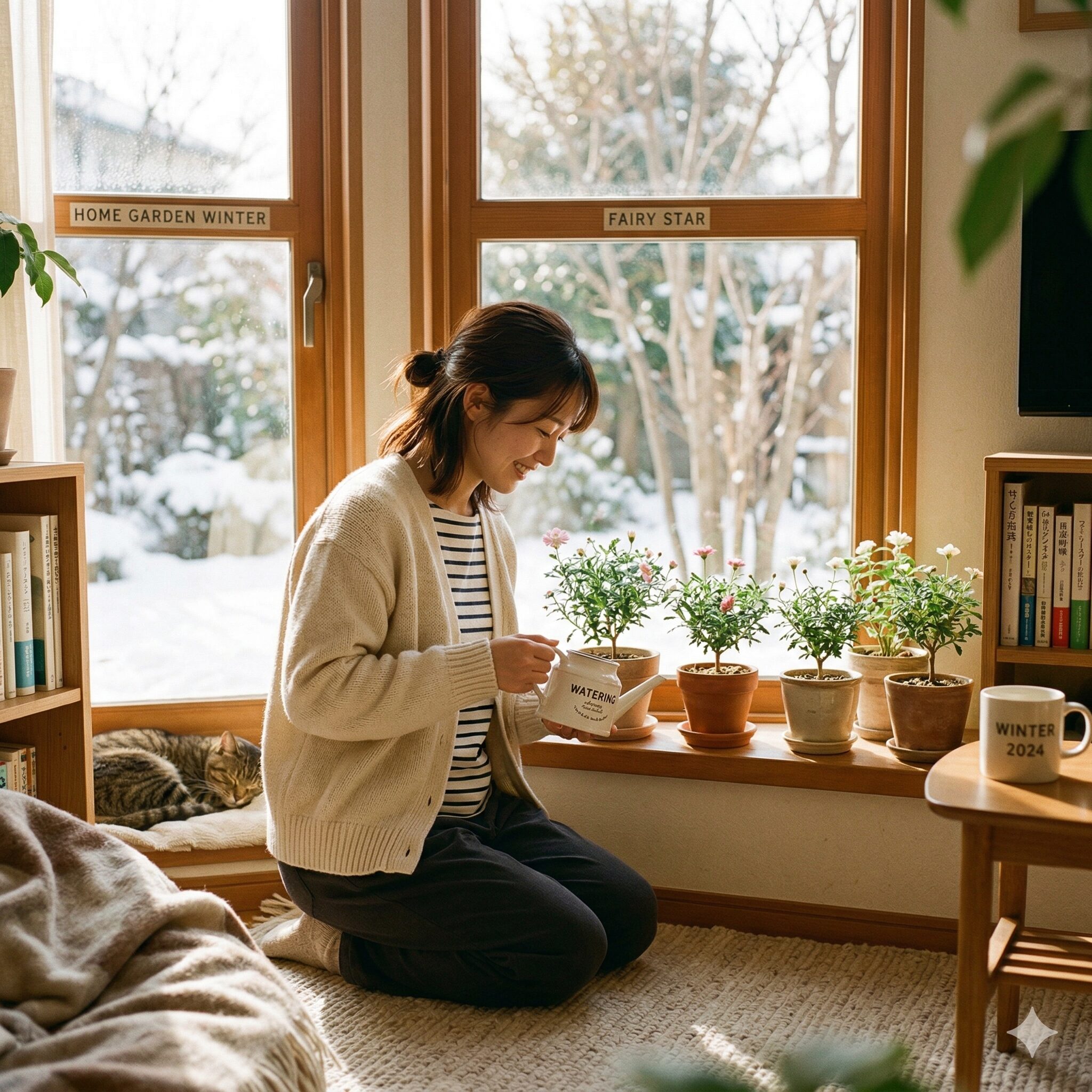 フェアリースター 値段10 冬の室内で日光浴をさせながら越冬管理中のフェアリースターの鉢植え