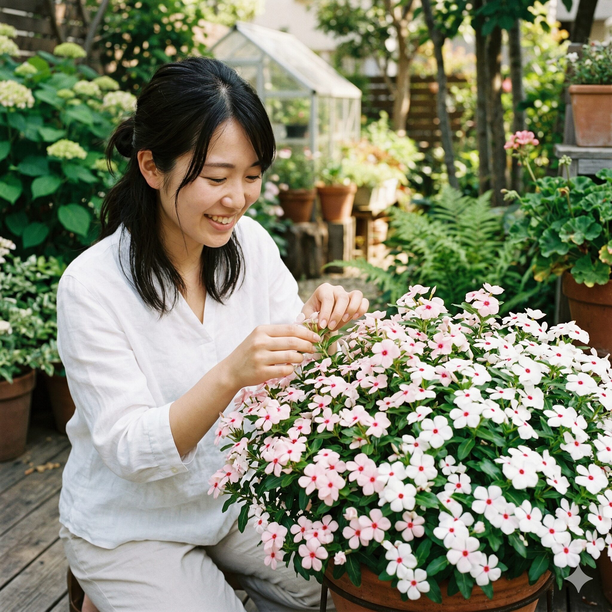 フェアリースター 値段5 ミルキーピンクとホワイトのフェアリースターが混ざり合う華やかな寄せ植え