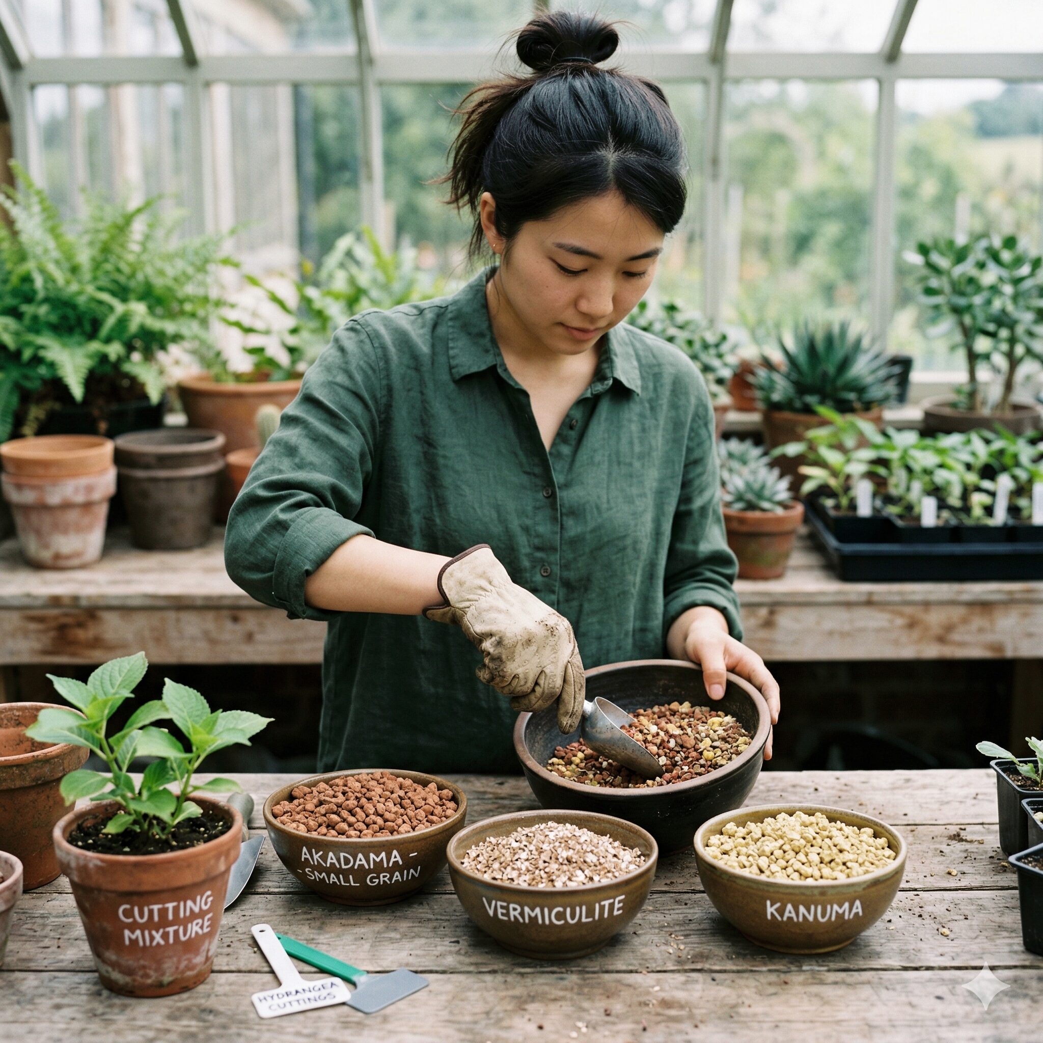 フェアリースター 増やし方7 赤玉土やバーミキュライトを挿し木に最適な割合でブレンドする手元