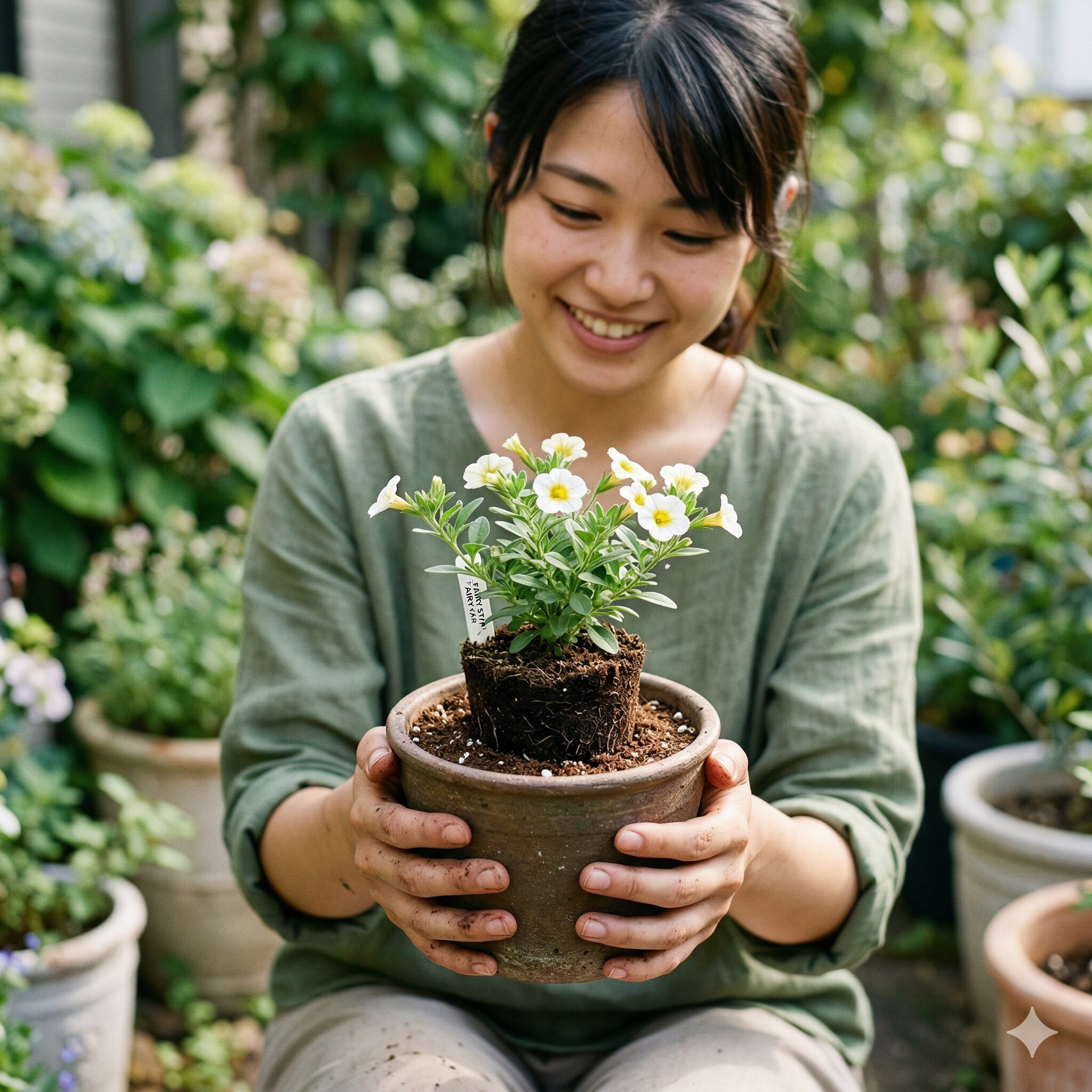 フェアリースター 増やし方8 立枯病を予防するために肩出しで植えられたフェアリースターの苗の根元