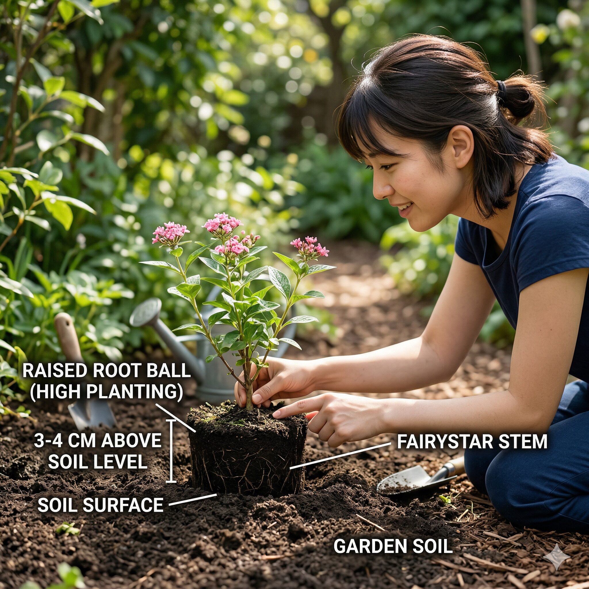 フェアリースター 虫7 立ち枯れ病を予防するために根鉢を少し高くして浅植えにしたフェアリースター