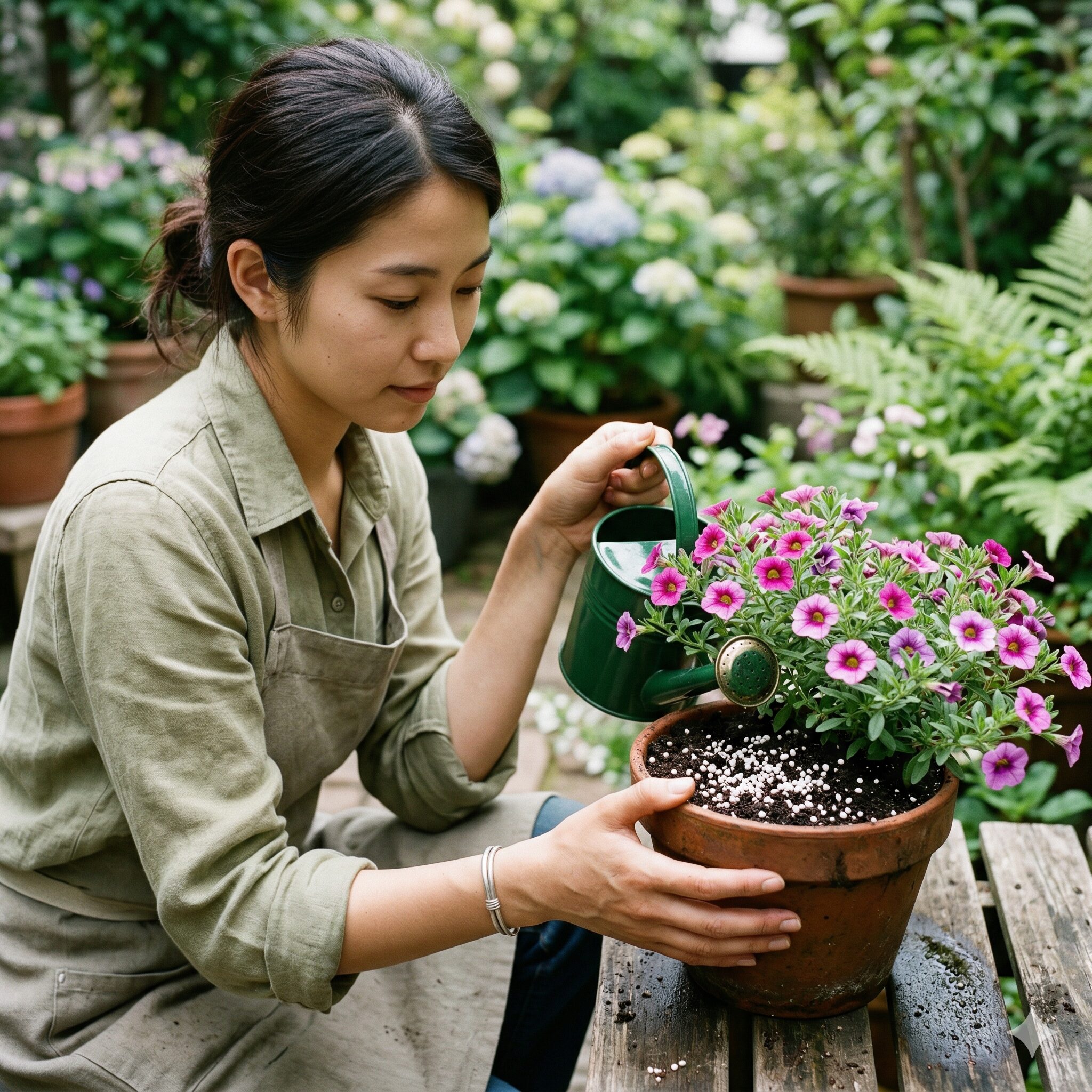 フェアリースター 虫8 害虫予防のためにフェアリースターの株元へ撒かれた白いオルトラン粒剤