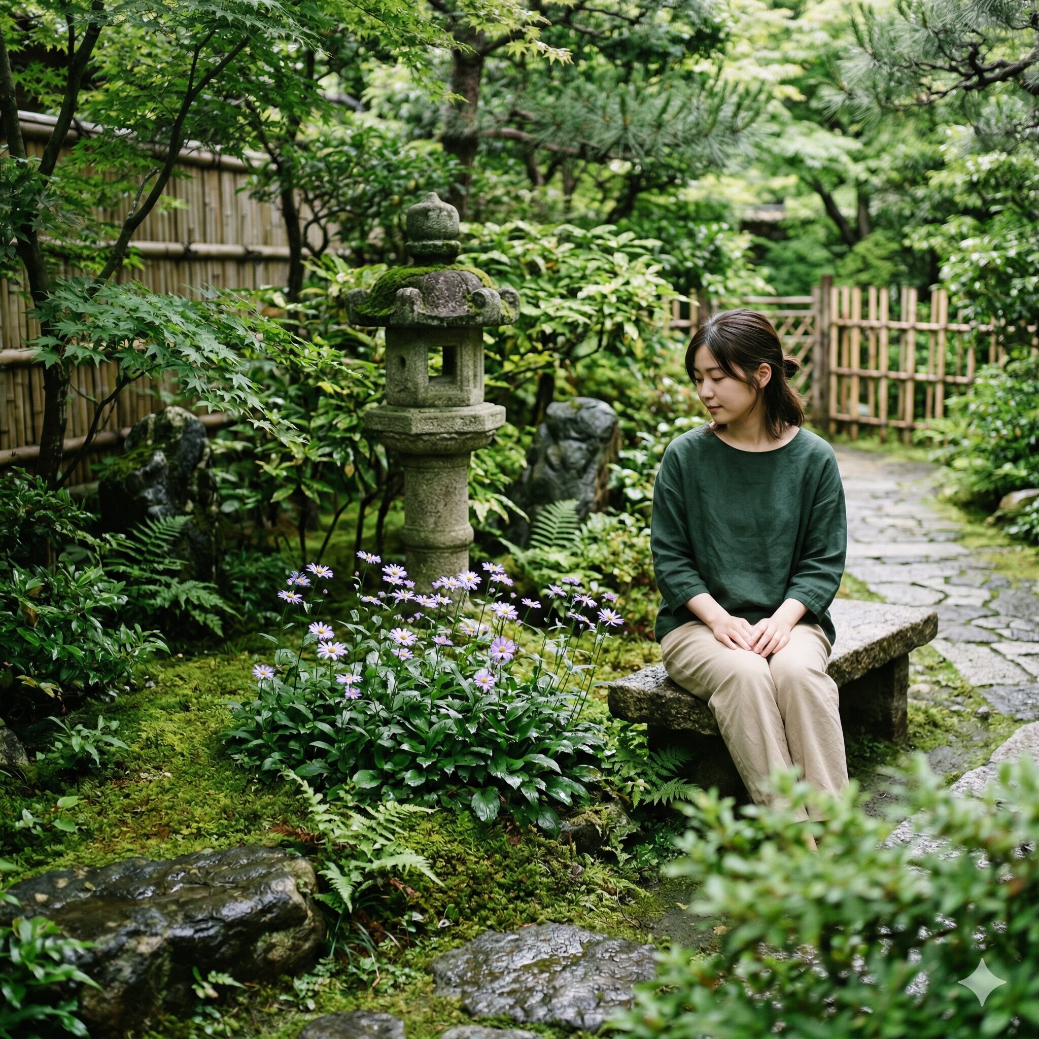 ブルー デージー に似た花5　日本庭園の半日陰の環境で上品に咲く和風の多年草ミヤコワスレ