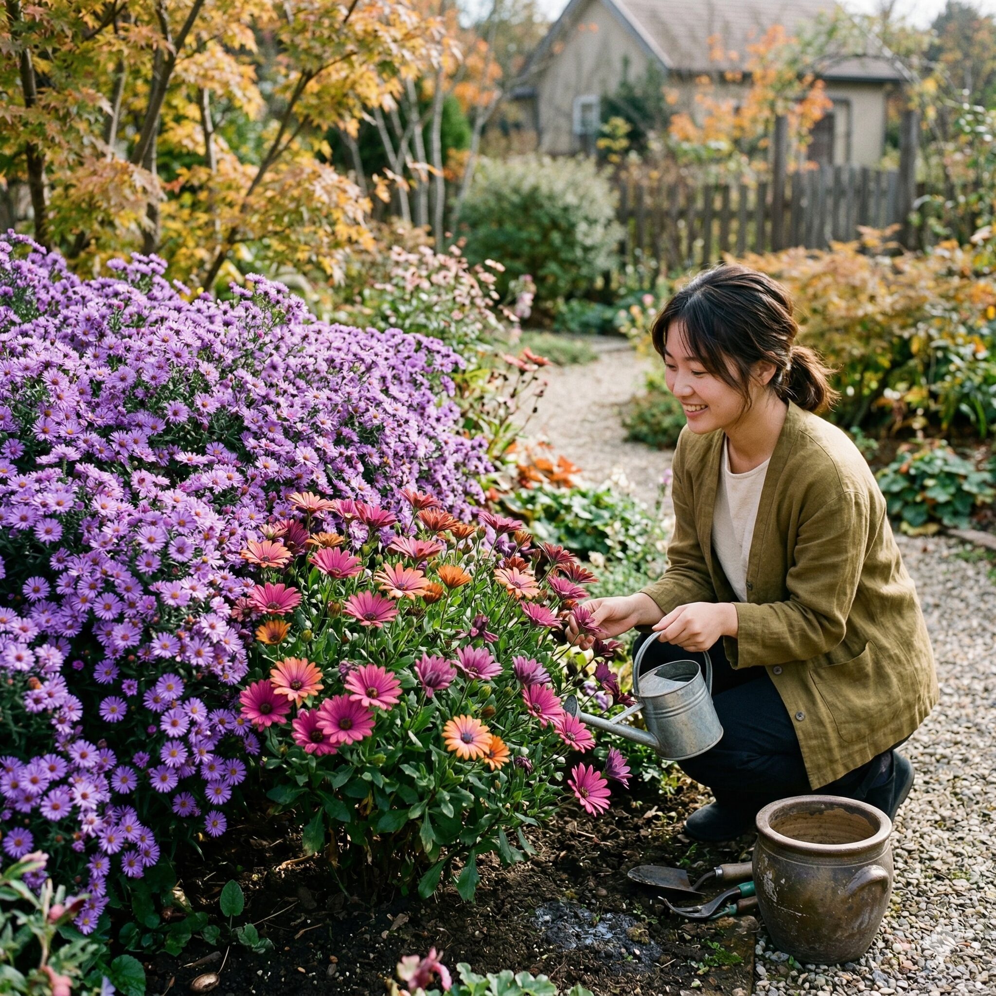 ブルー デージー に似た花6　秋の庭を彩る強健な宿根アスターとオステオスペルマムの群生