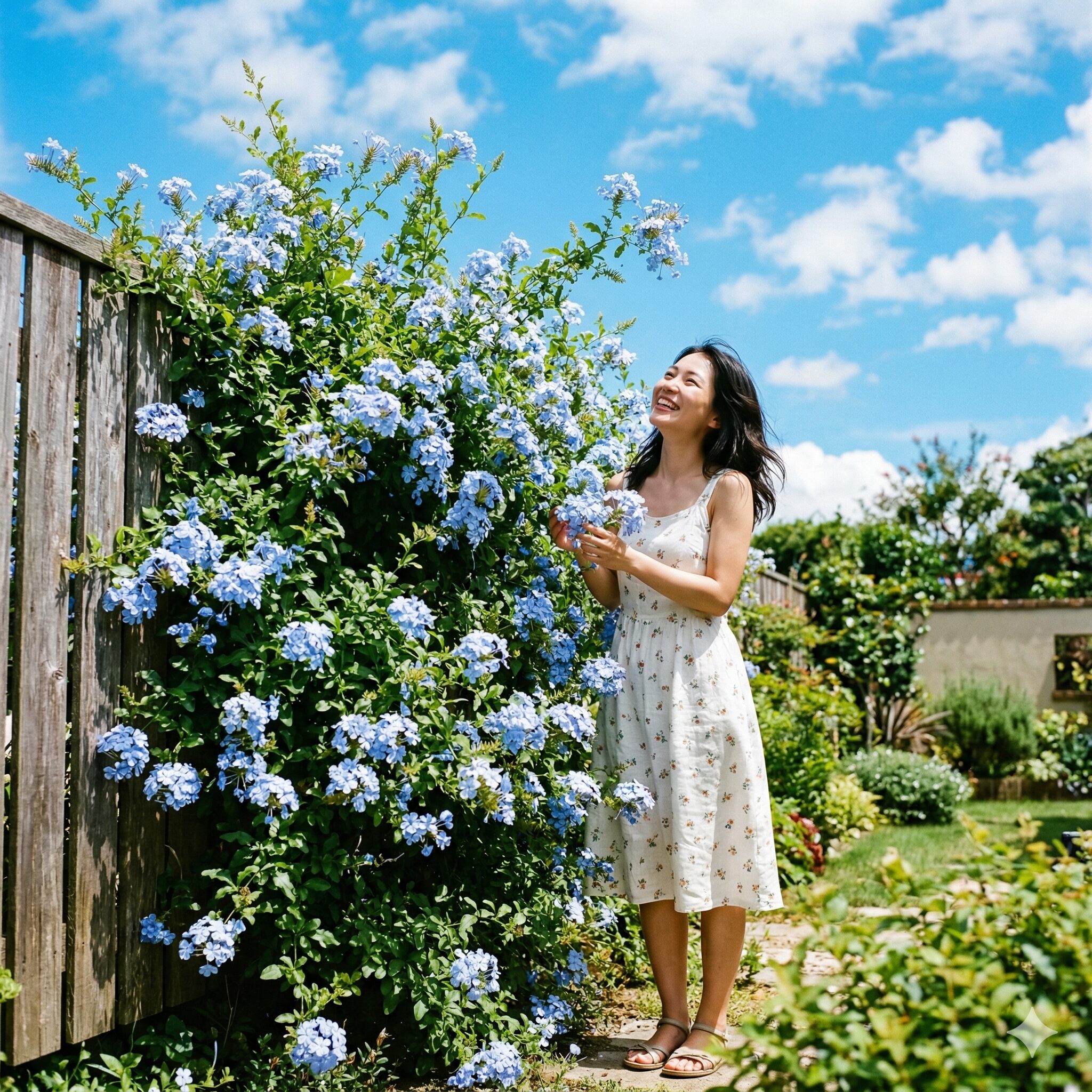 ブルー デージー に似た花8　夏の猛暑でも鮮やかなスカイブルーの花を咲かせる丈夫なルリマツリ