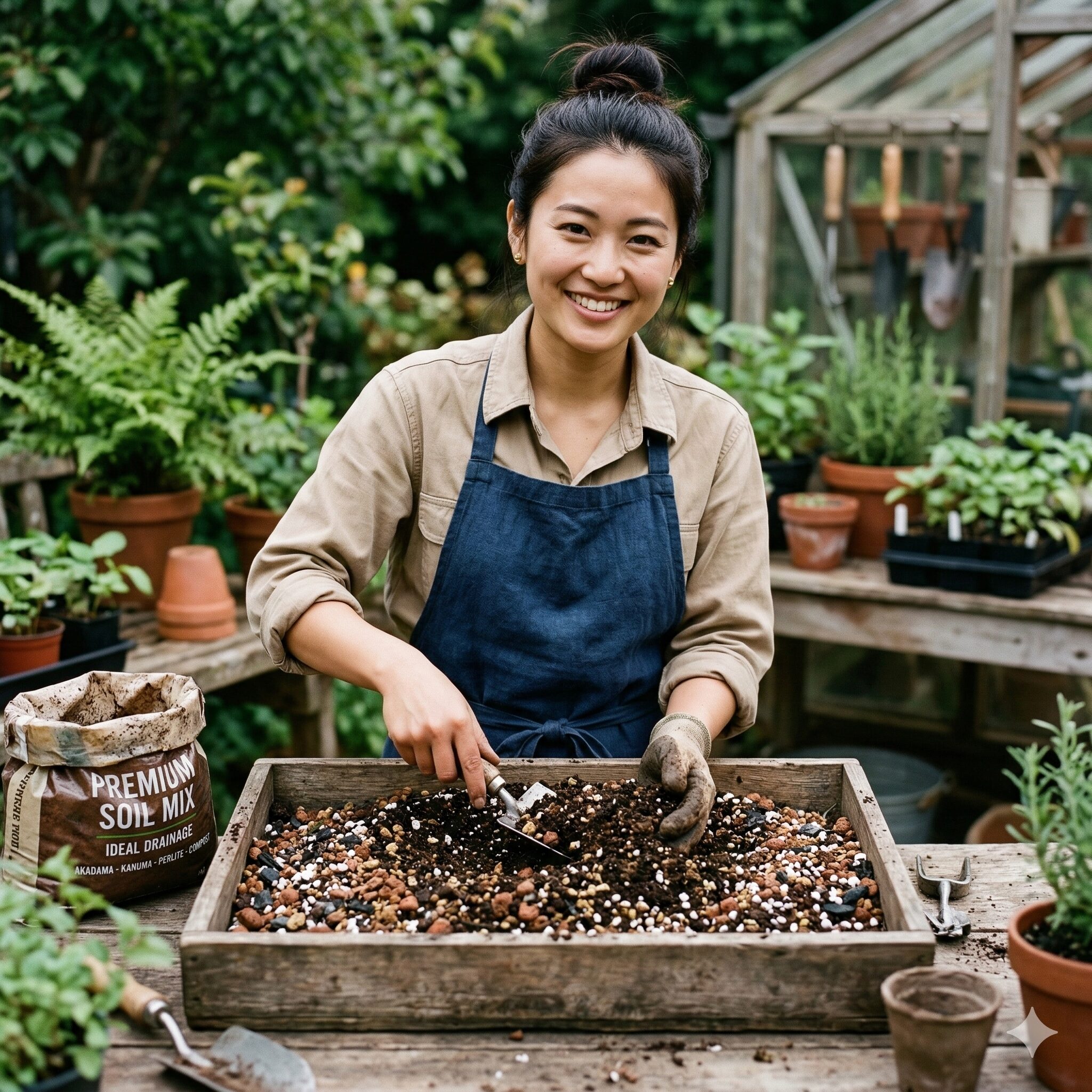 ブルー デージー 伸び すぎ10　ブルーデージーの根腐れを防ぐ排水性に優れた手作り配合土のイメージ