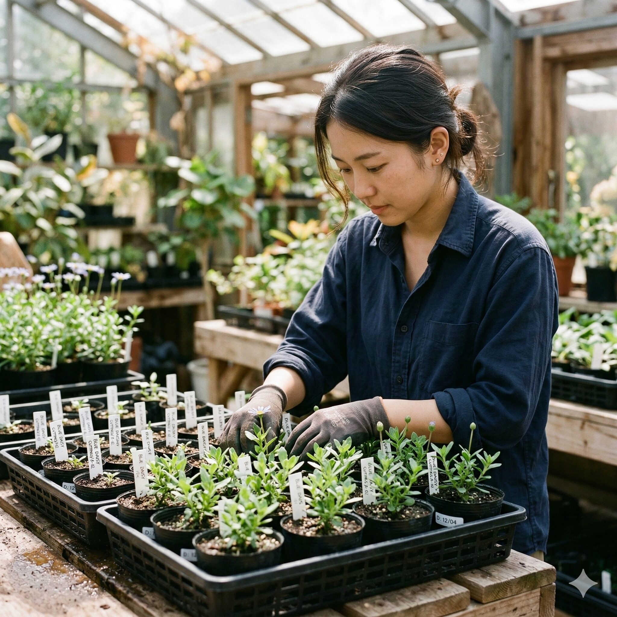 ブルー デージー 地 植え10　ブルーデージーのバックアップ苗を作るための挿し木の様子
