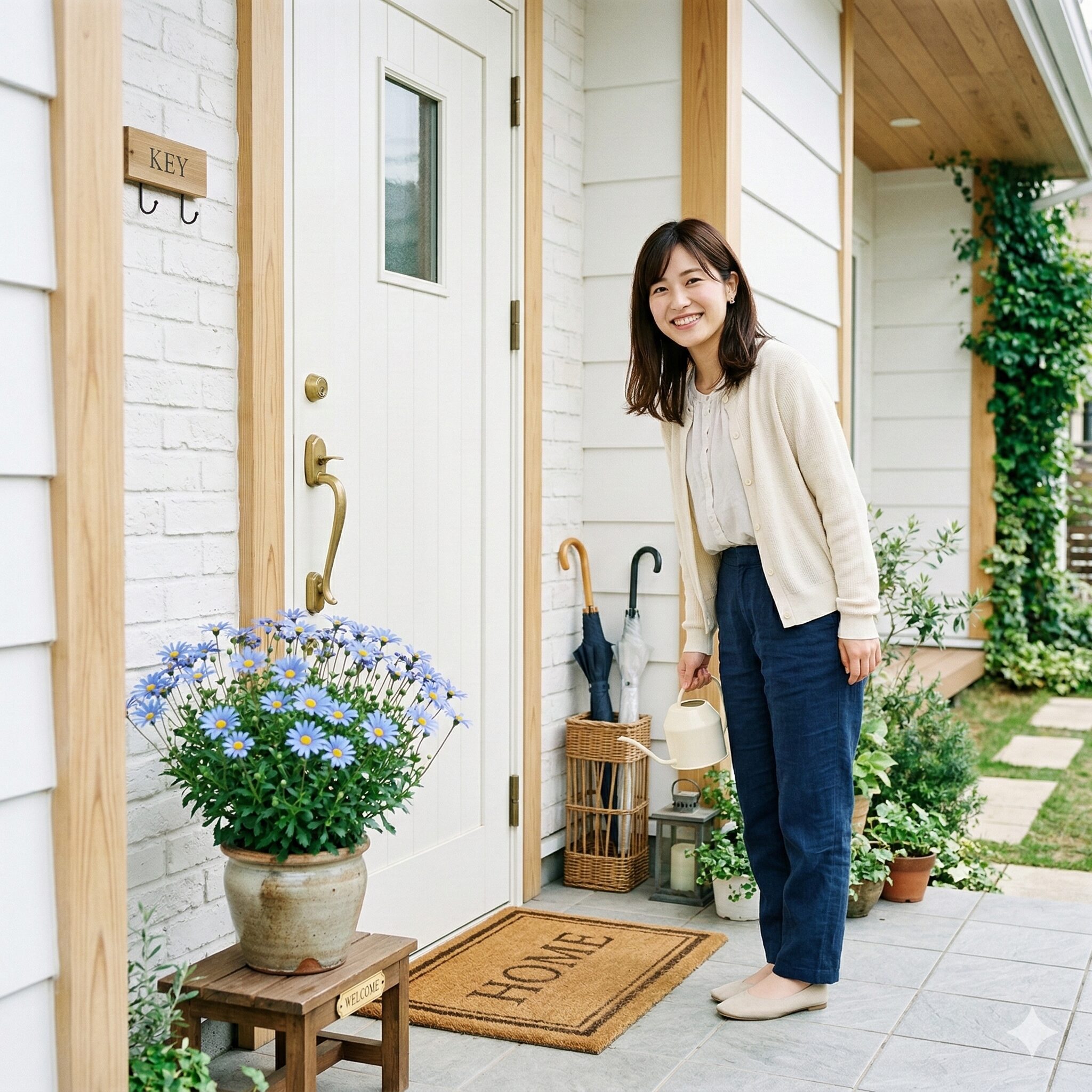 ブルー デージー 花 言葉 怖い10　風水的に運気を高める玄関先に飾られたブルーデージーのウェルカムフラワー