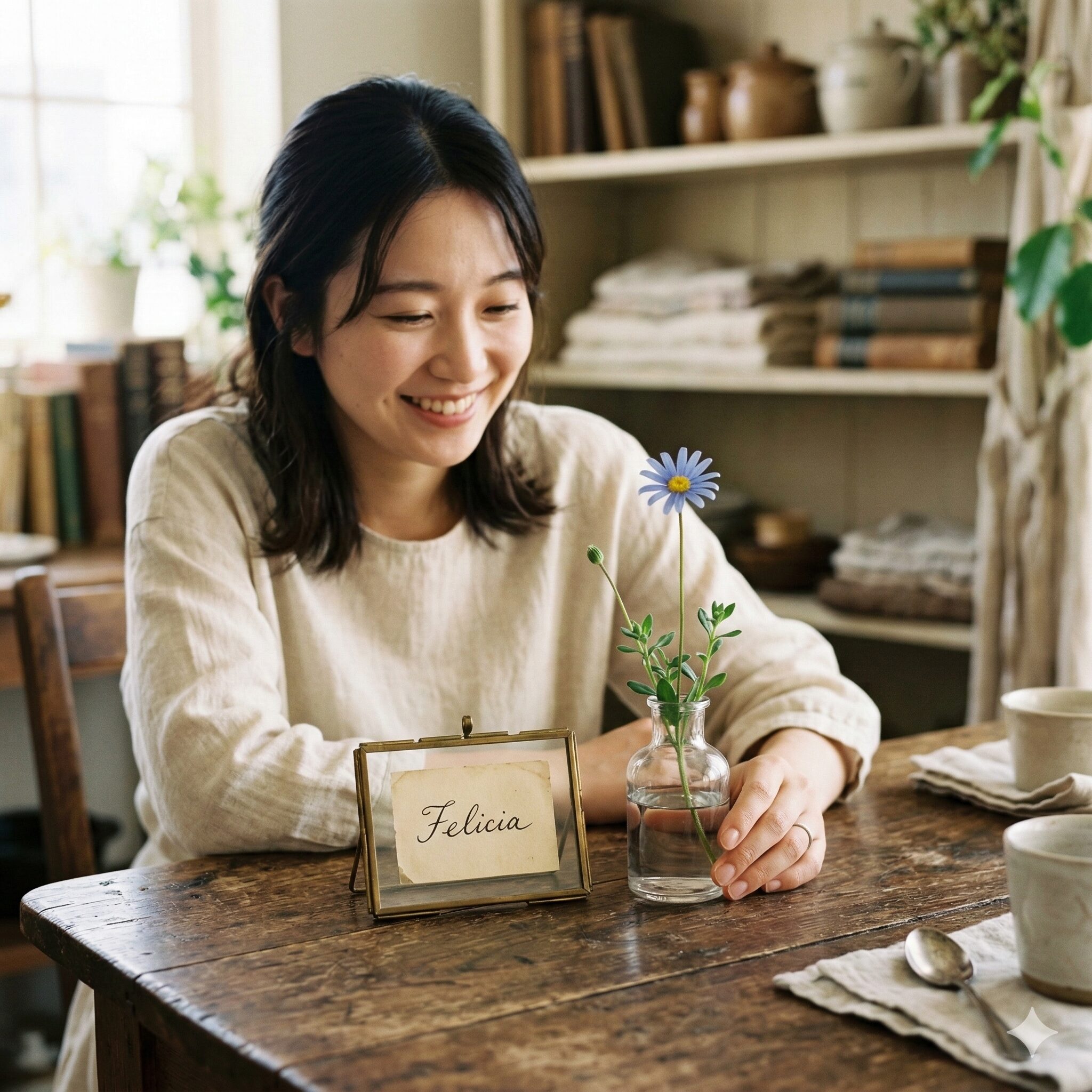 ブルー デージー 花 言葉 怖い3　学名フェリシアと至福を象徴するブルーデージーのスタイリッシュな一輪挿し