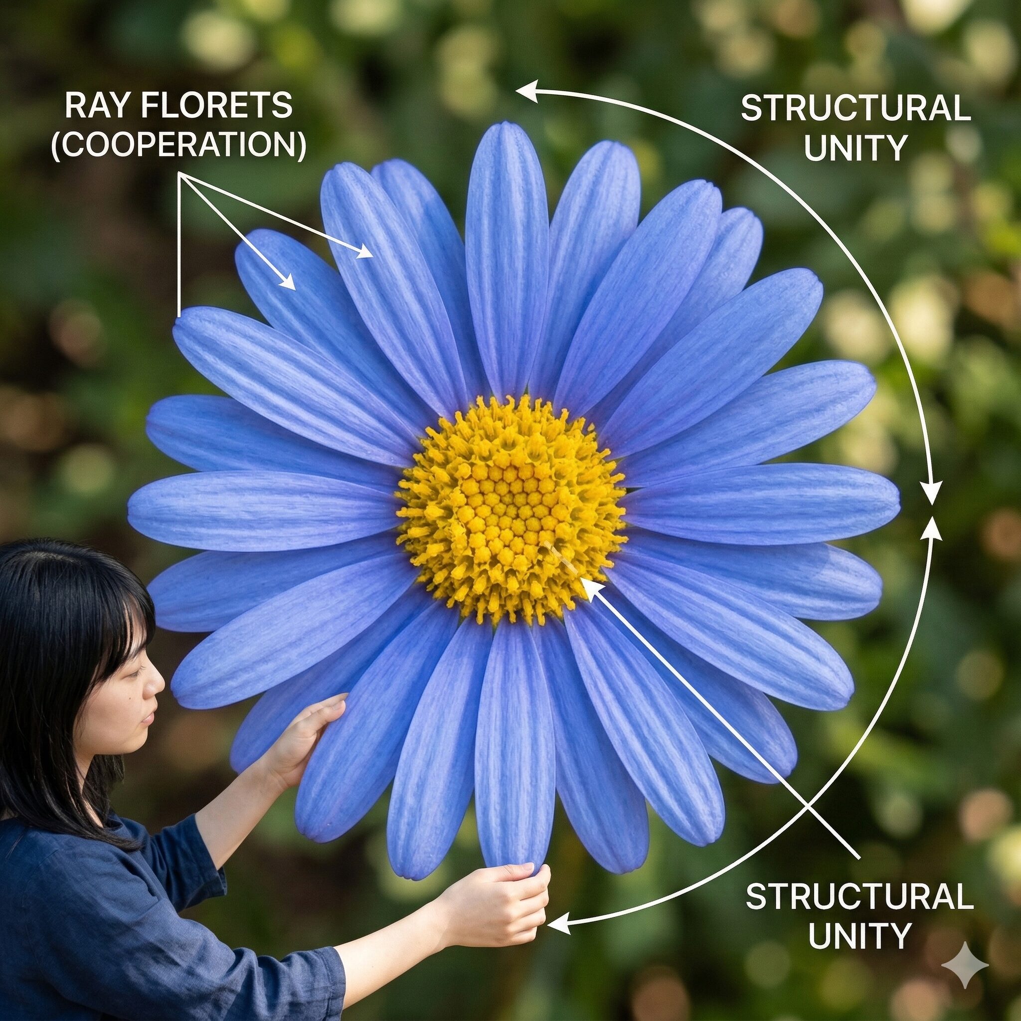 ブルー デージー 花 言葉 怖い4　黄色と青のコントラストが美しいブルーデージーの花の構造と調和