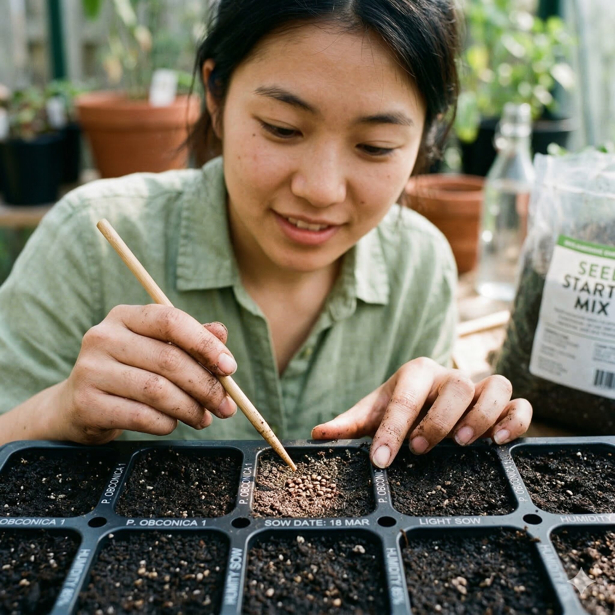 プリムラ オブコニカ 増やし方2　覆土をせずに光を当てて管理するプリムラ・オブコニカの好光性種子のまき方