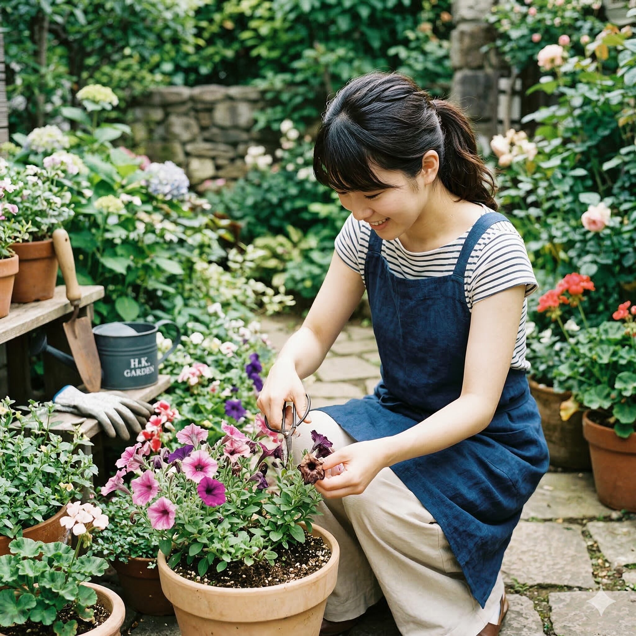 プリムラ オブコニカ 増やし方9　灰色かび病予防のためにプリムラ・オブコニカの咲き終わった花を摘み取るメンテナンス