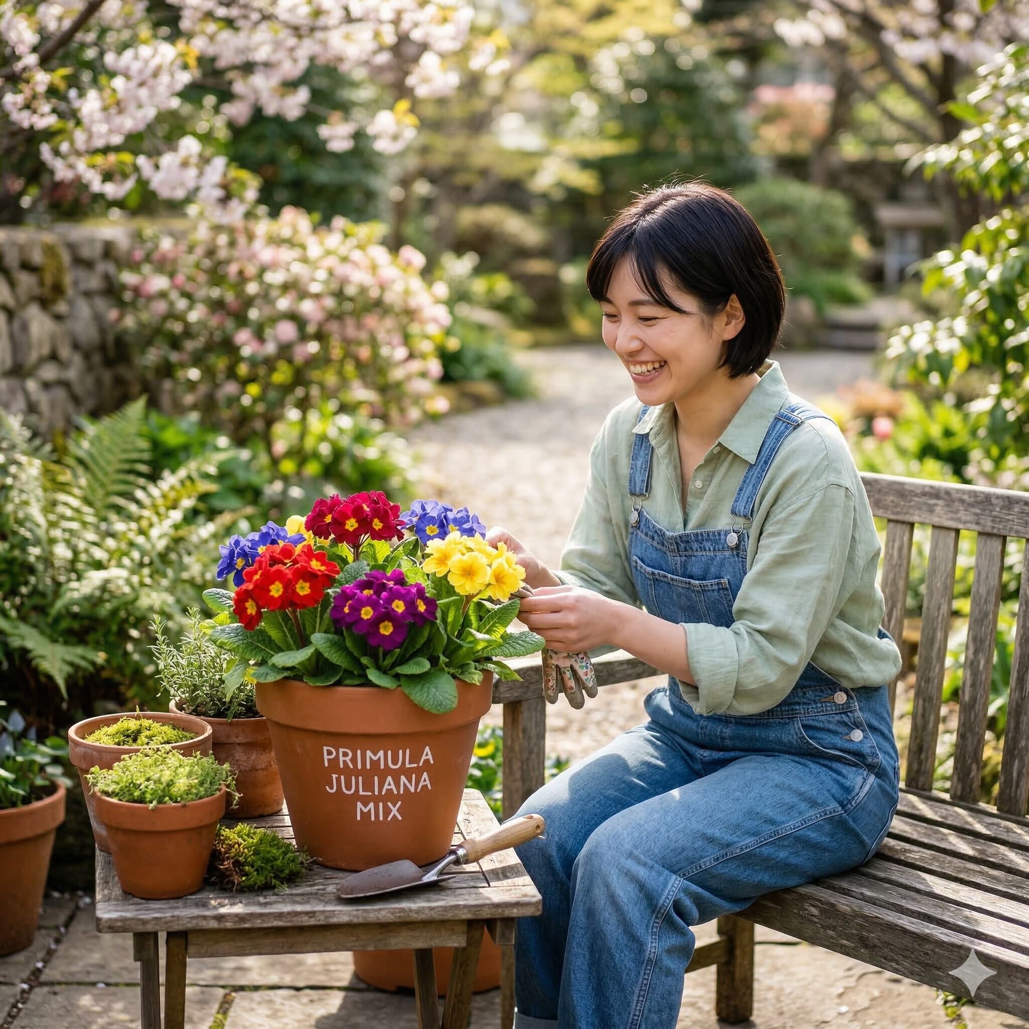 プリムラ ジュリアン 花が終わったら1　春の庭を彩る鮮やかな色彩のプリムラ・ジュリアンの寄せ植え