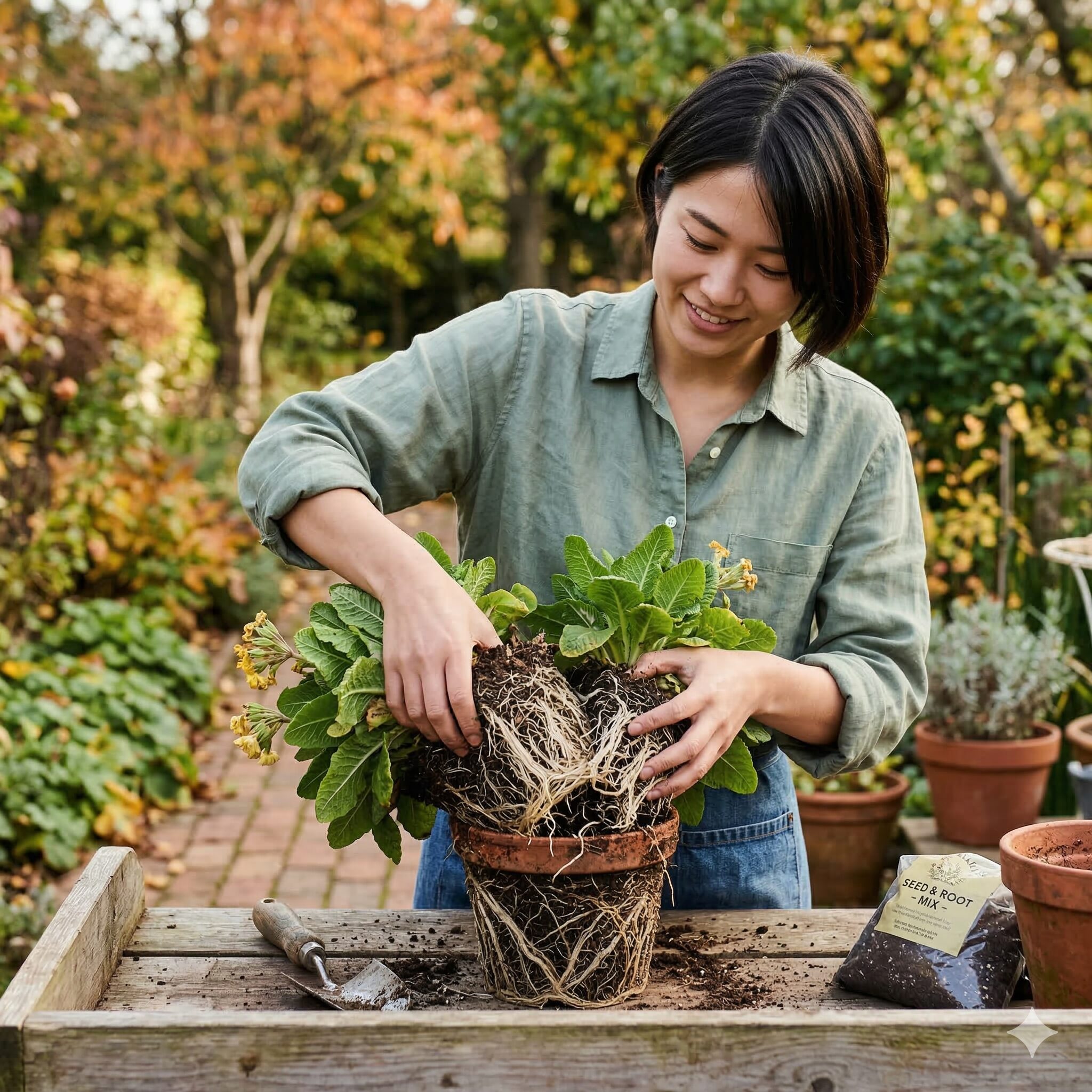 プリムラ ジュリアン 花が終わったら10 翌年の開花に向けてプリムラ・ジュリアンの大株を株分けする工程