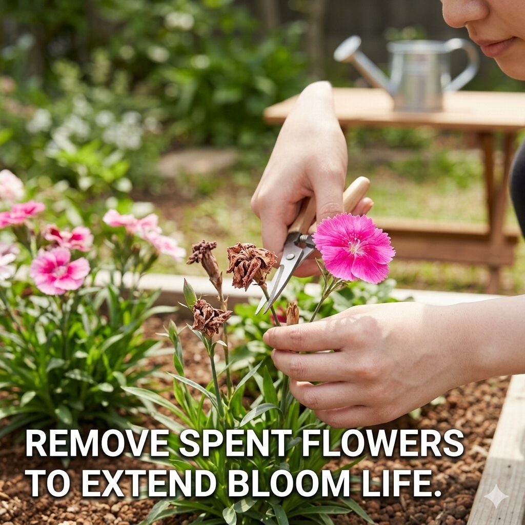 マリーゴールド 成長過程9 マリーゴールドを長く咲かせるための咲き終わった花がらを摘む作業