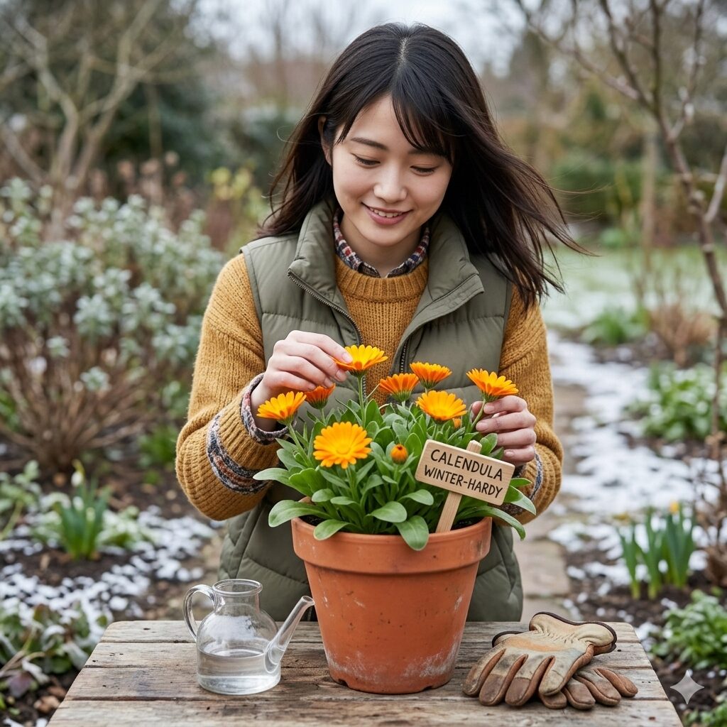 マリーゴールドに似た花3　冬から春の庭を彩る、寒さに強いオレンジ色のキンセンカ（カレンデュラ）