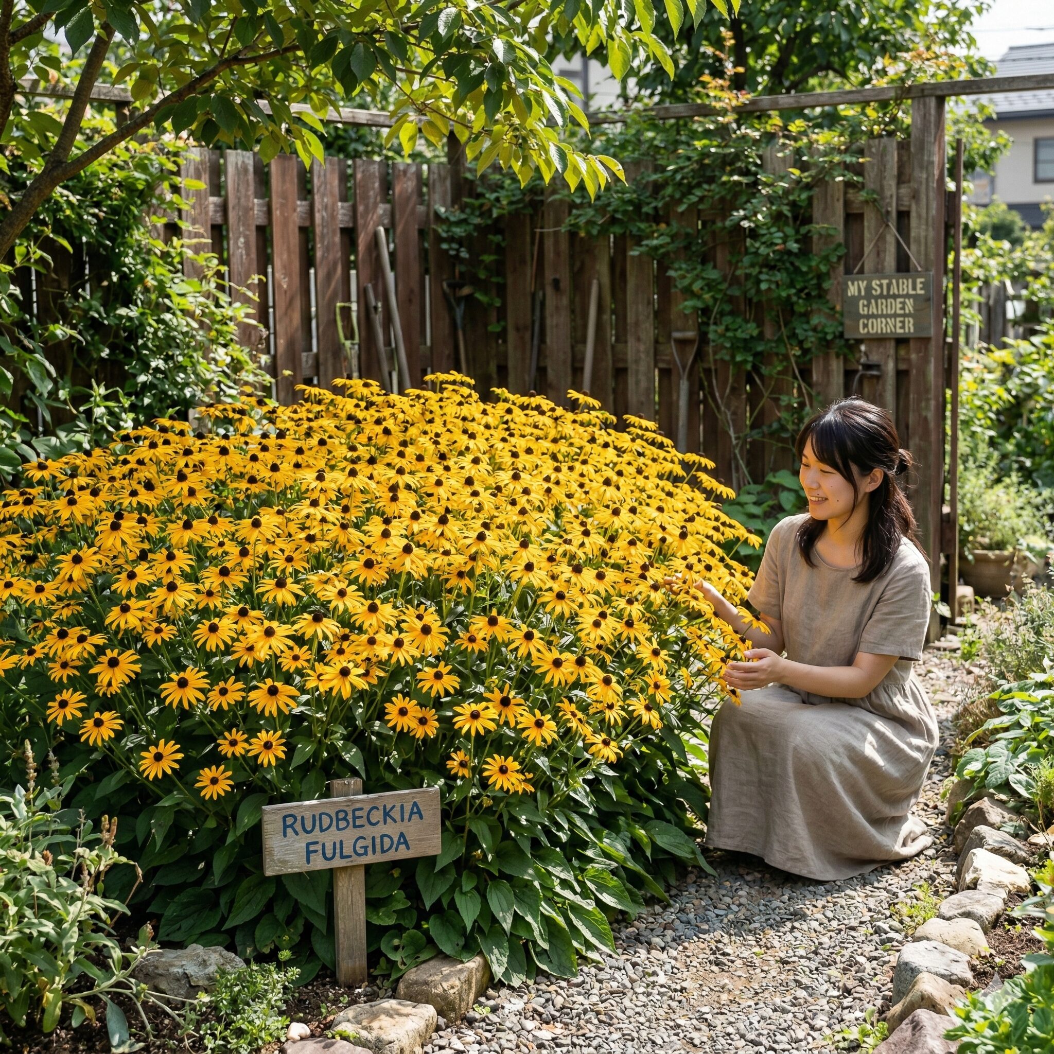 マリーゴールドに似た花7　毎年花を咲かせる丈夫な宿根草、ルドベキア・フルギダの開花