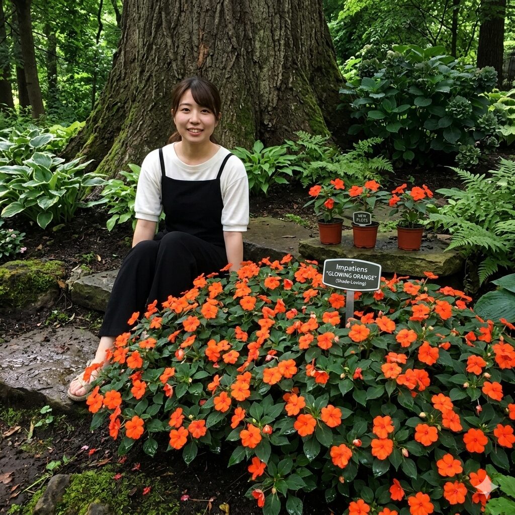 マリーゴールドに似た花8　日陰の庭（シェードガーデン）を明るく彩るオレンジ色のインパチェンス