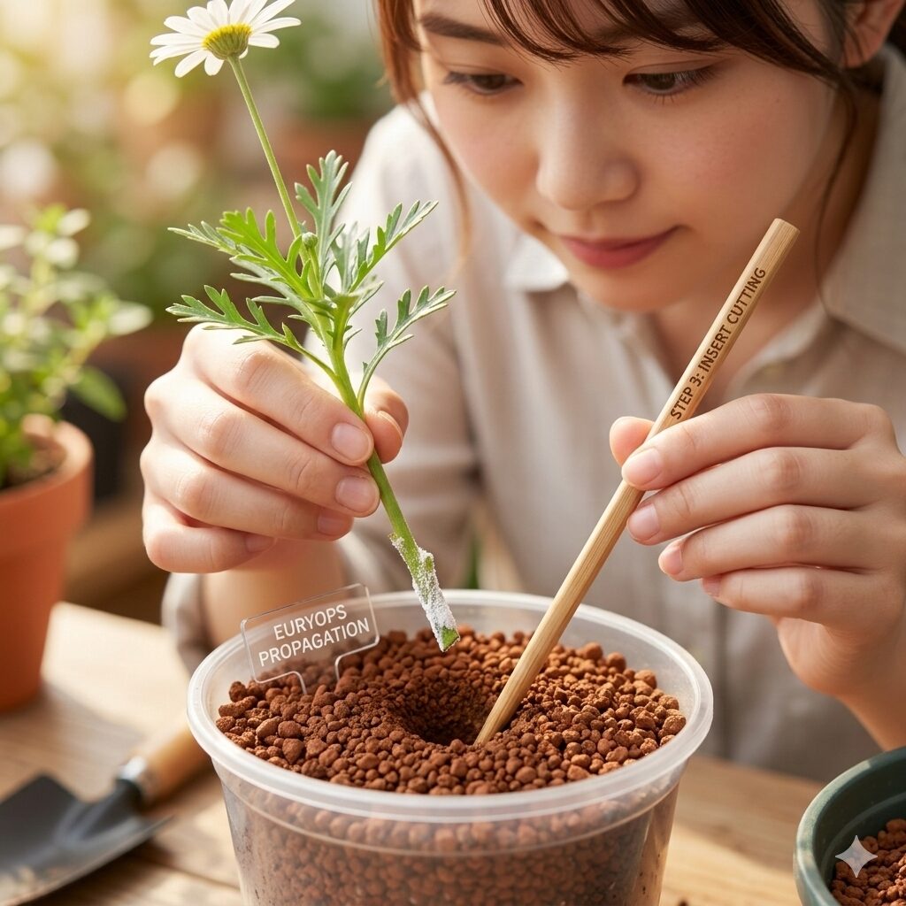 ユリオプスデージー 強剪定時期9　発根促進剤を使用したユリオプスデージーの挿し木による株の更新手順