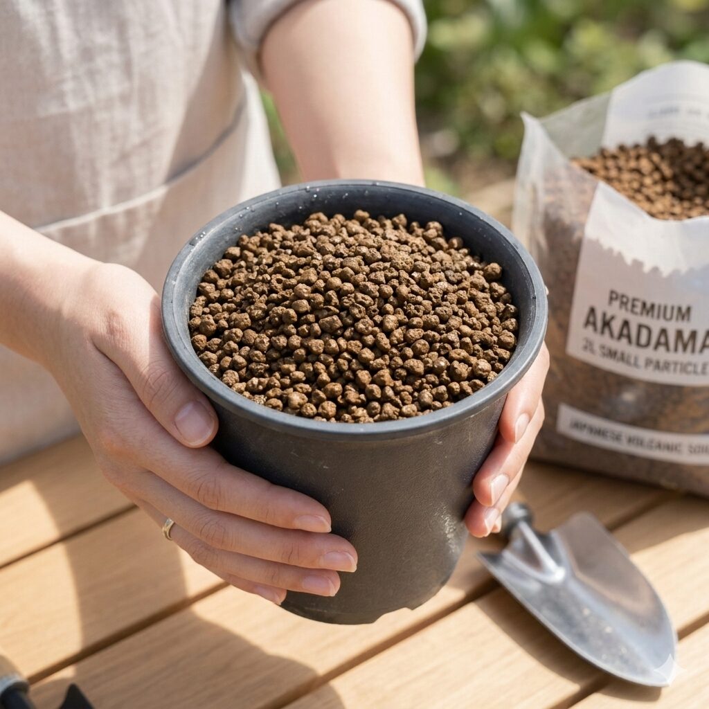 ユリオプスデージー 挿し木6　挿し木に使用する清潔で無菌の赤玉土（小粒）の質感